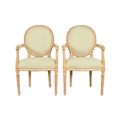 Baker Furniture French Regency Louis XVI Cream Lacquered Armchairs, Pair
