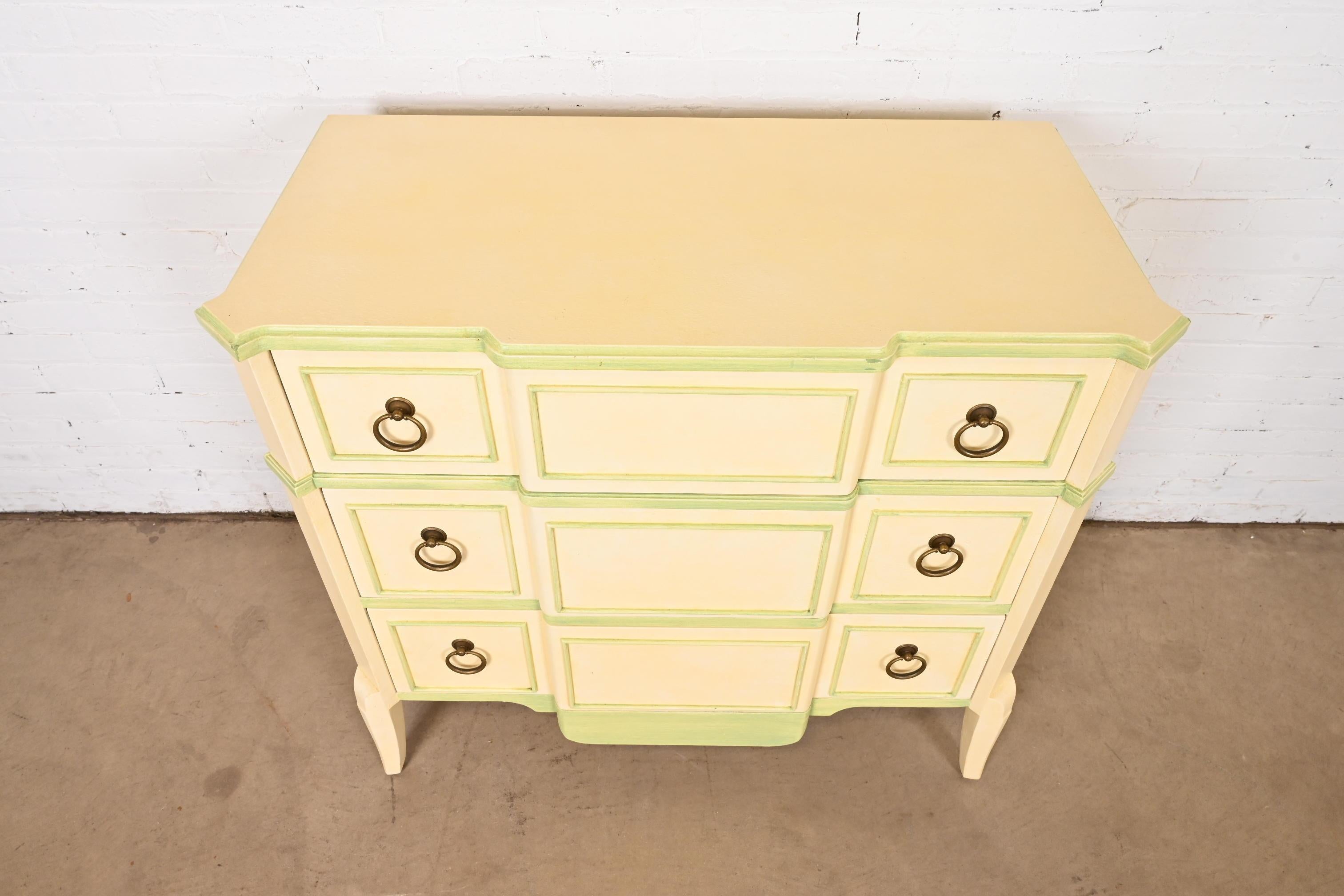 Brass Baker Furniture French Regency Louis XVI Cream Lacquered Dresser or Chest  For Sale