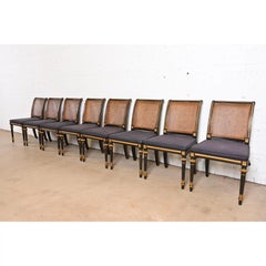 Baker Furniture French Regency Louis XVI Ebonized and Cane Back Dining Chairs