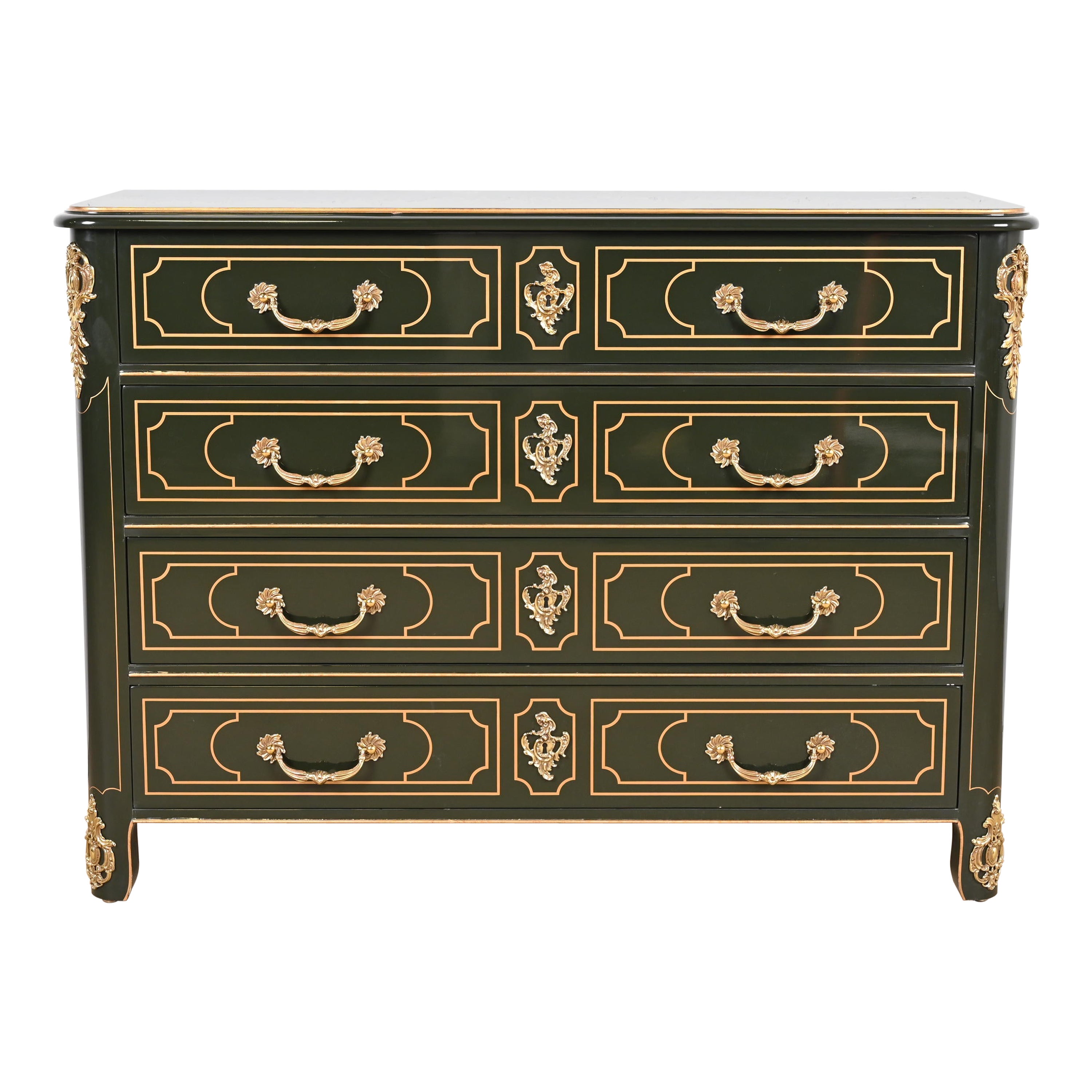 Baker Furniture French Regency Louis XVI Green Lacquered Chest of Drawers