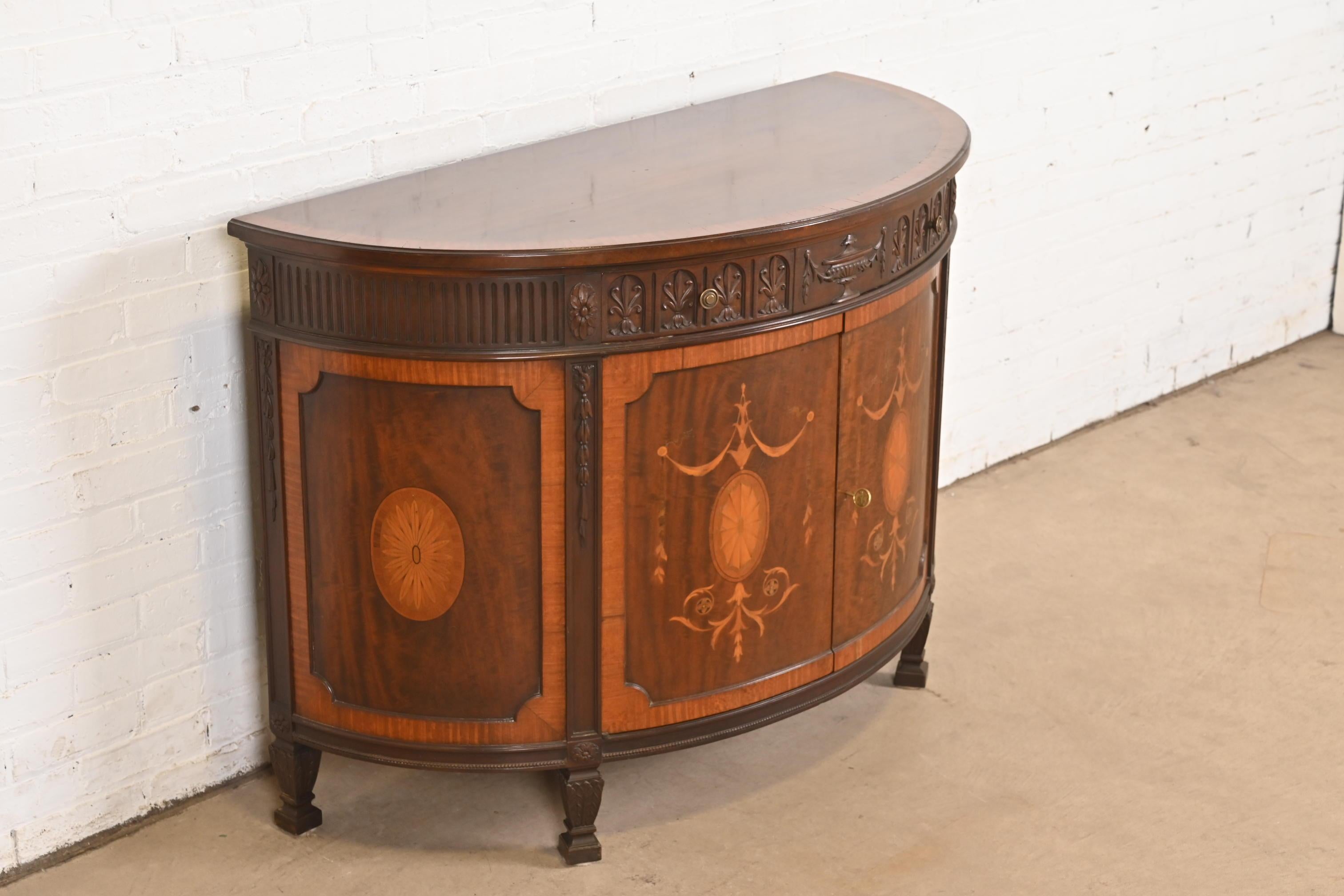 Mid-20th Century Baker Furniture French Regency Louis XVI Mahogany Demilune Console Table For Sale