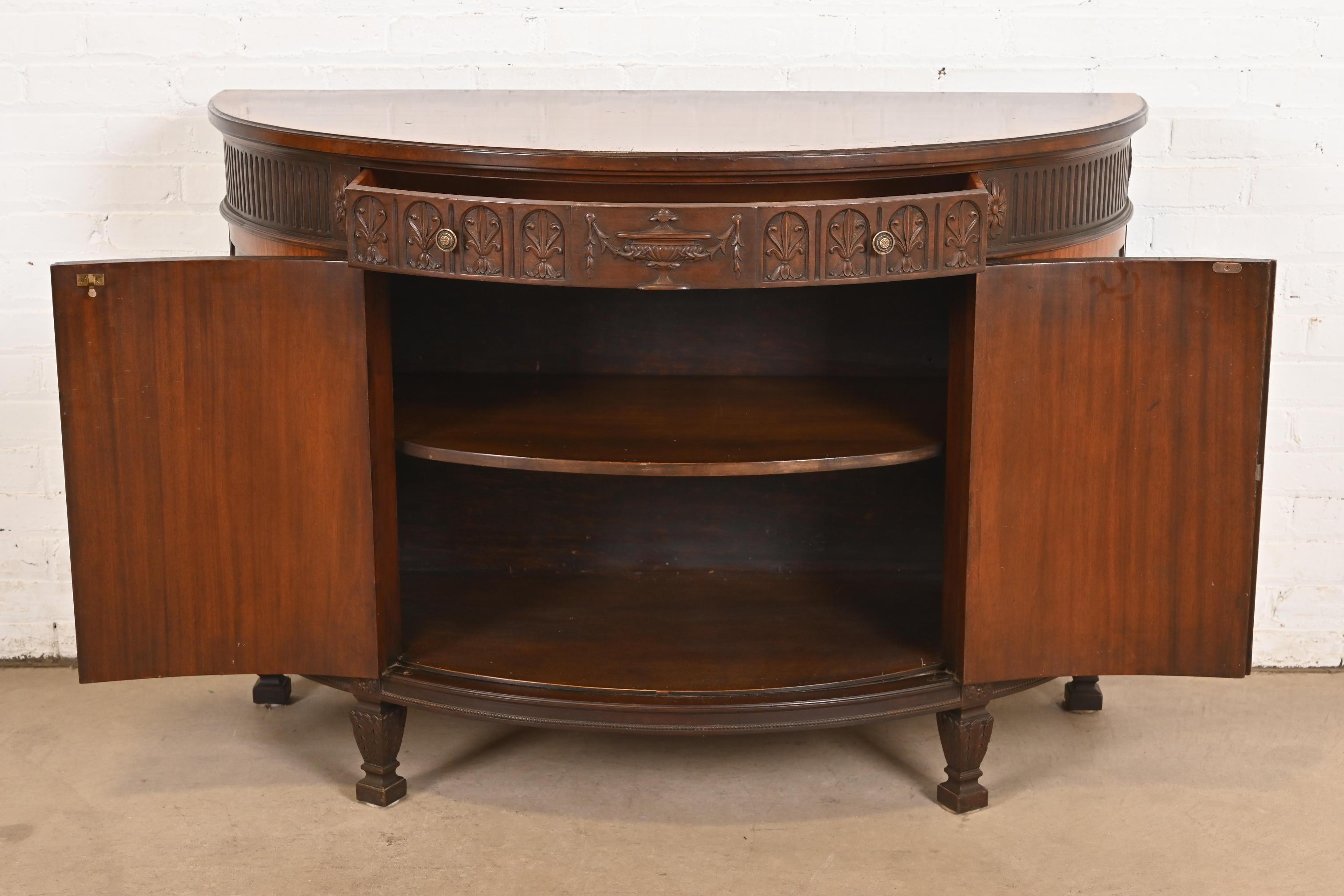 Brass Baker Furniture French Regency Louis XVI Mahogany Demilune Console Table For Sale
