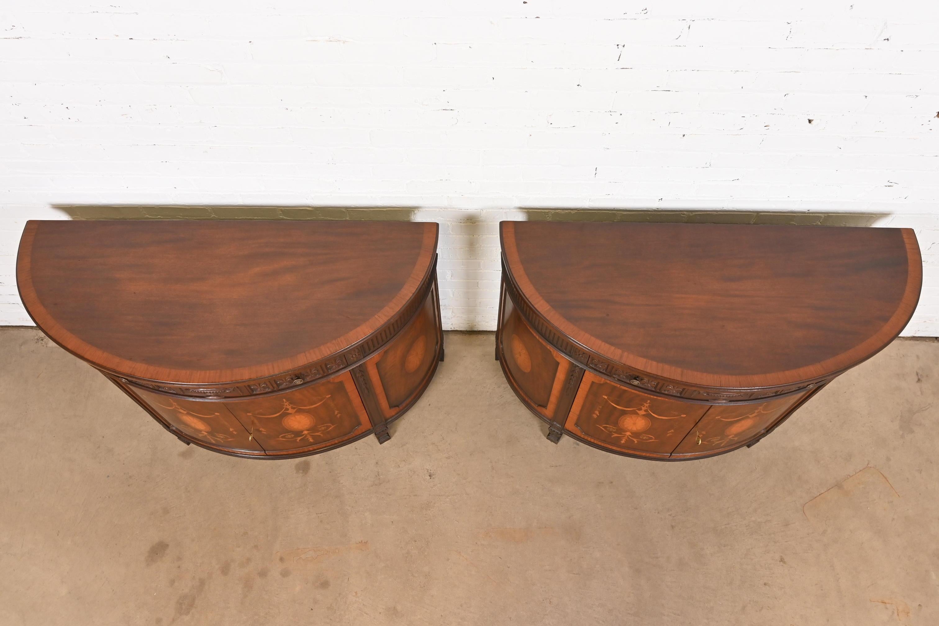 Baker Furniture French Regency Louis XVI Mahogany Demilune Console Tables For Sale 4