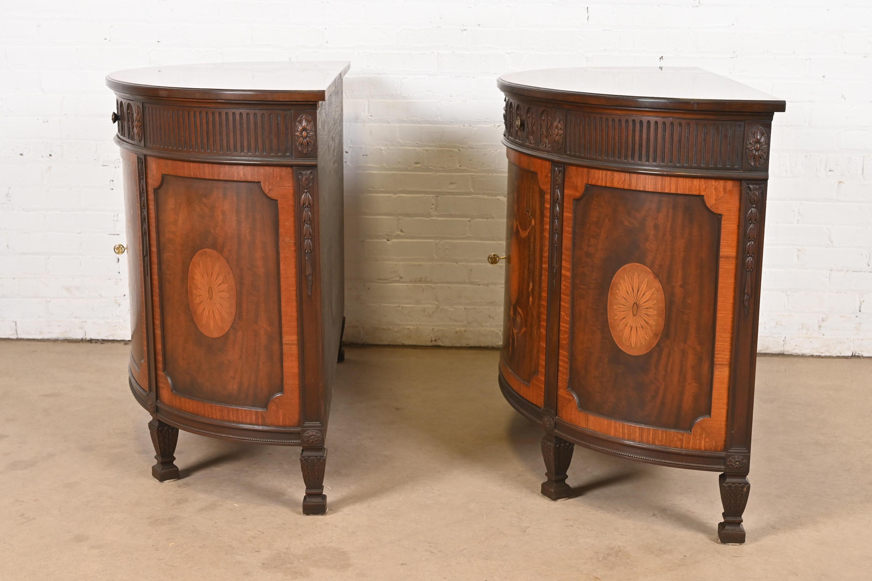Baker Furniture French Regency Louis XVI Mahogany Demilune Console Tables For Sale 5