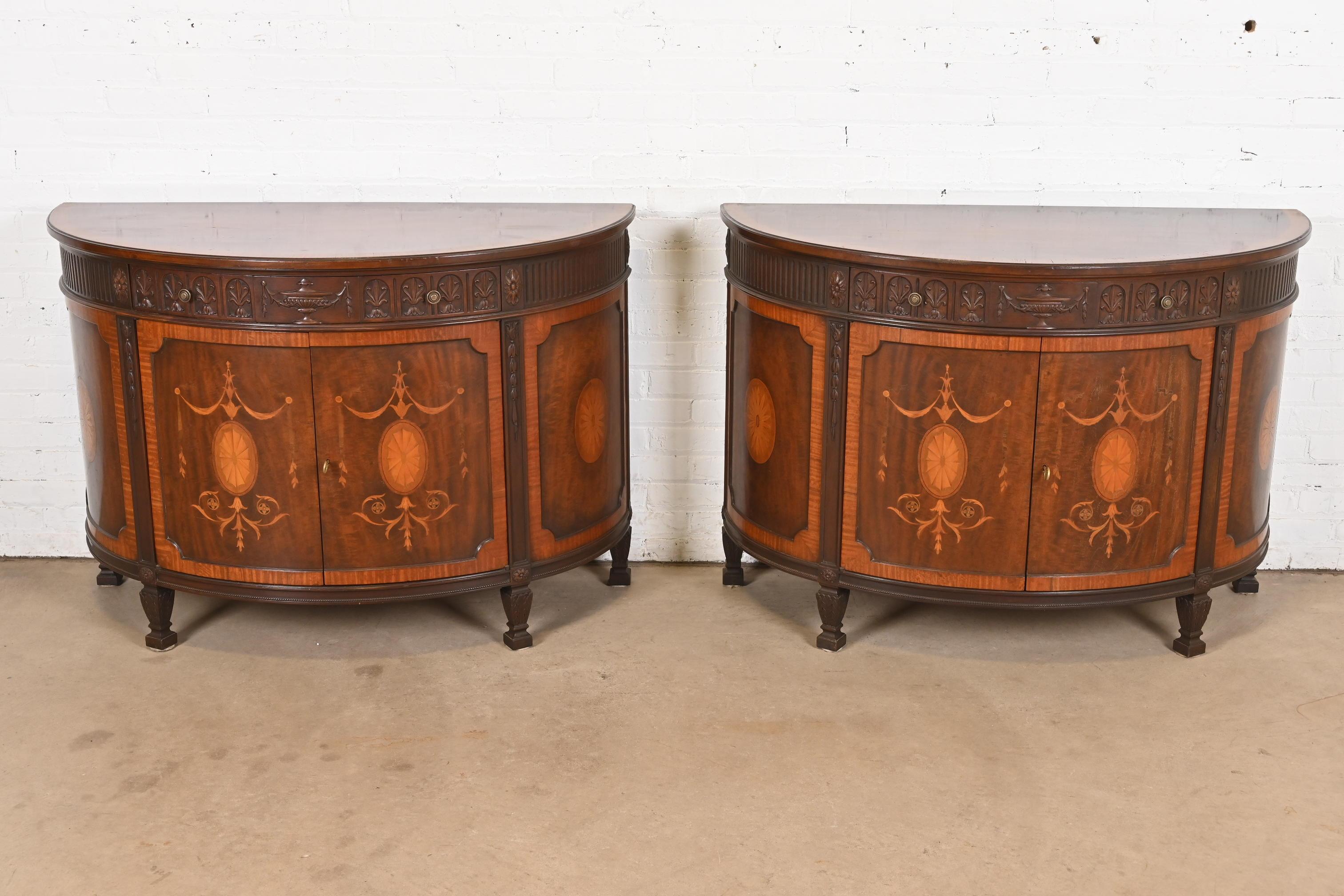 American Baker Furniture French Regency Louis XVI Mahogany Demilune Console Tables For Sale