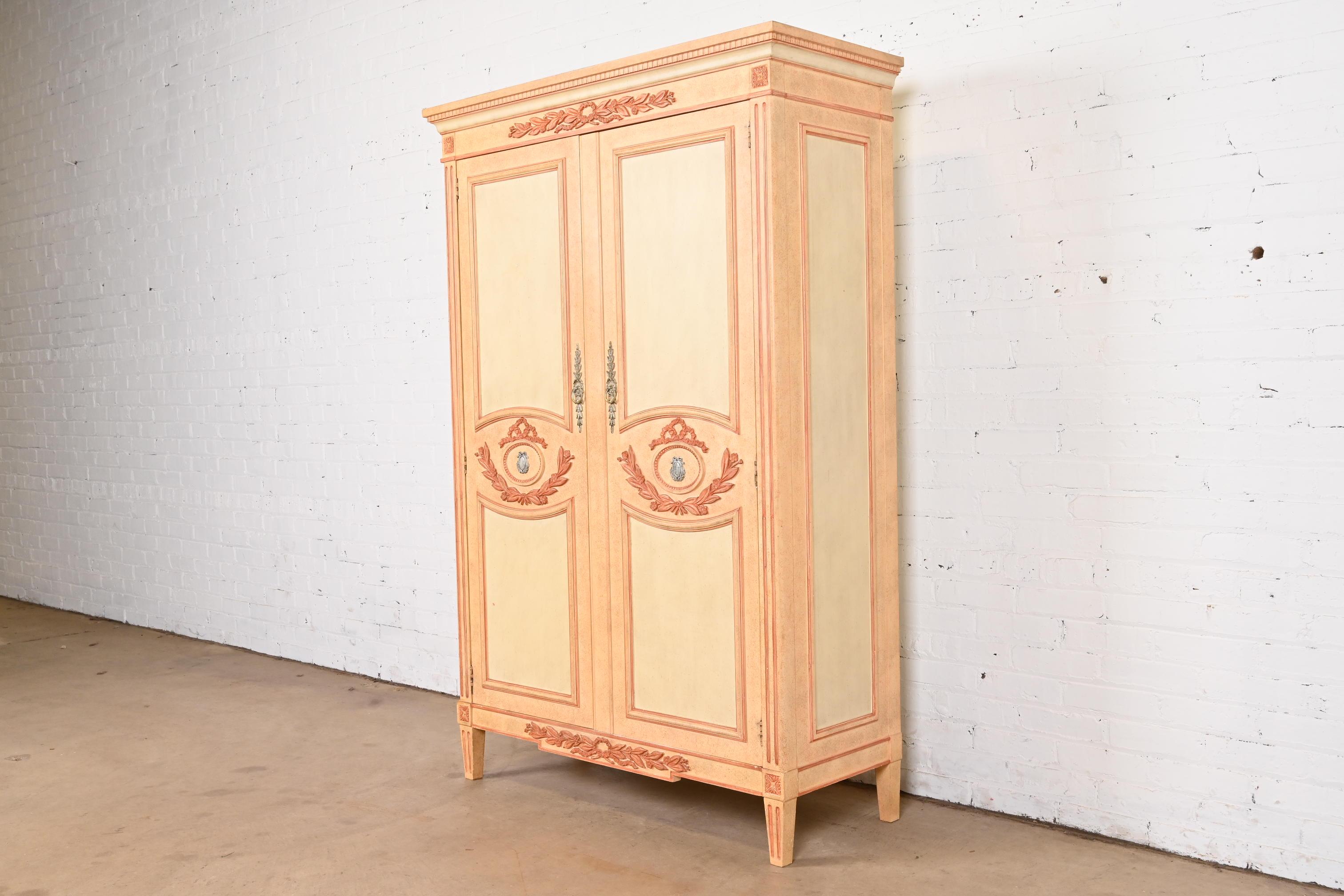 American Baker Furniture French Regency Louis XVI Painted Armoire Dresser, 1960s