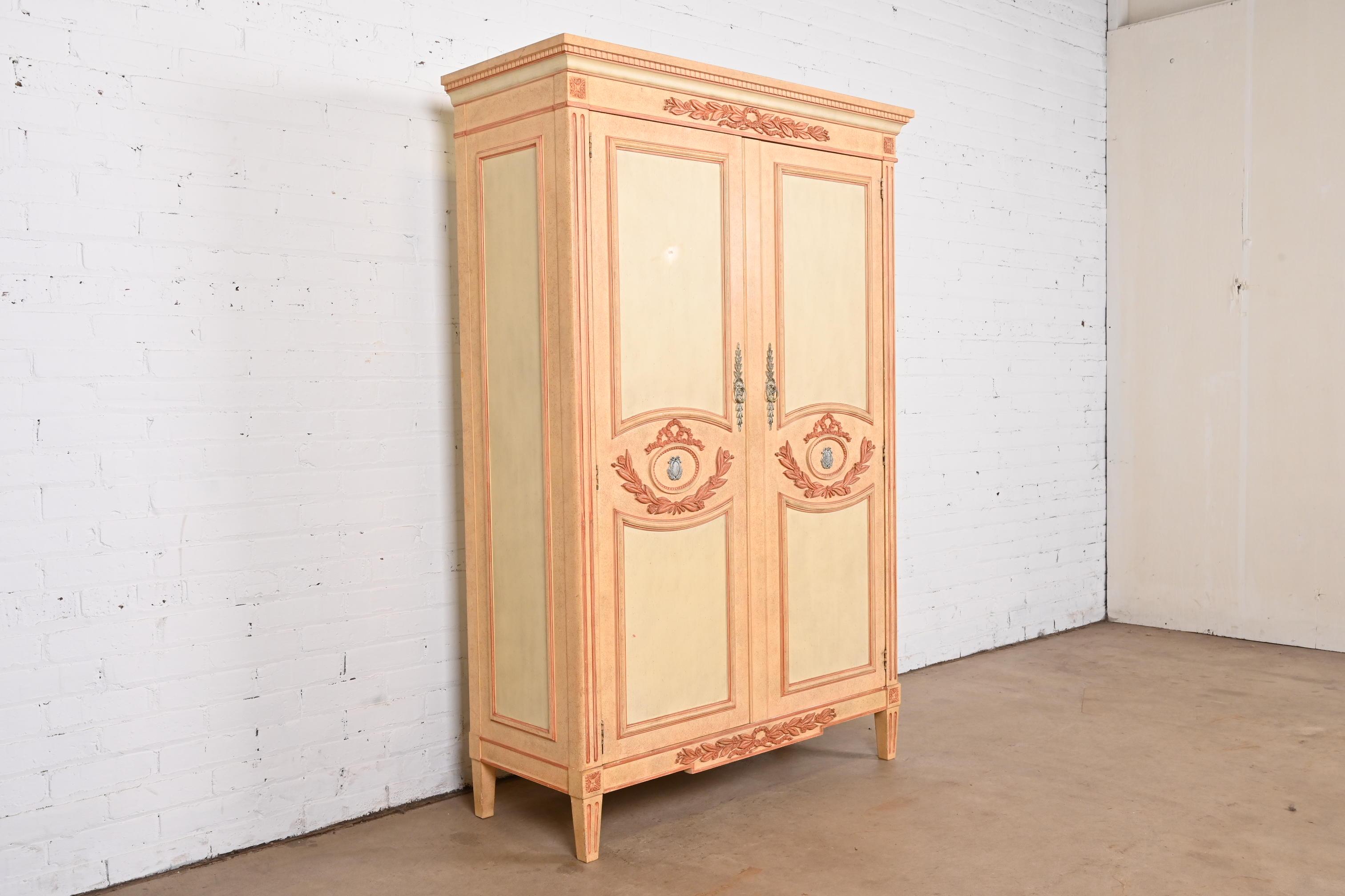 Baker Furniture French Regency Louis XVI Painted Armoire Dresser, 1960s In Good Condition In South Bend, IN