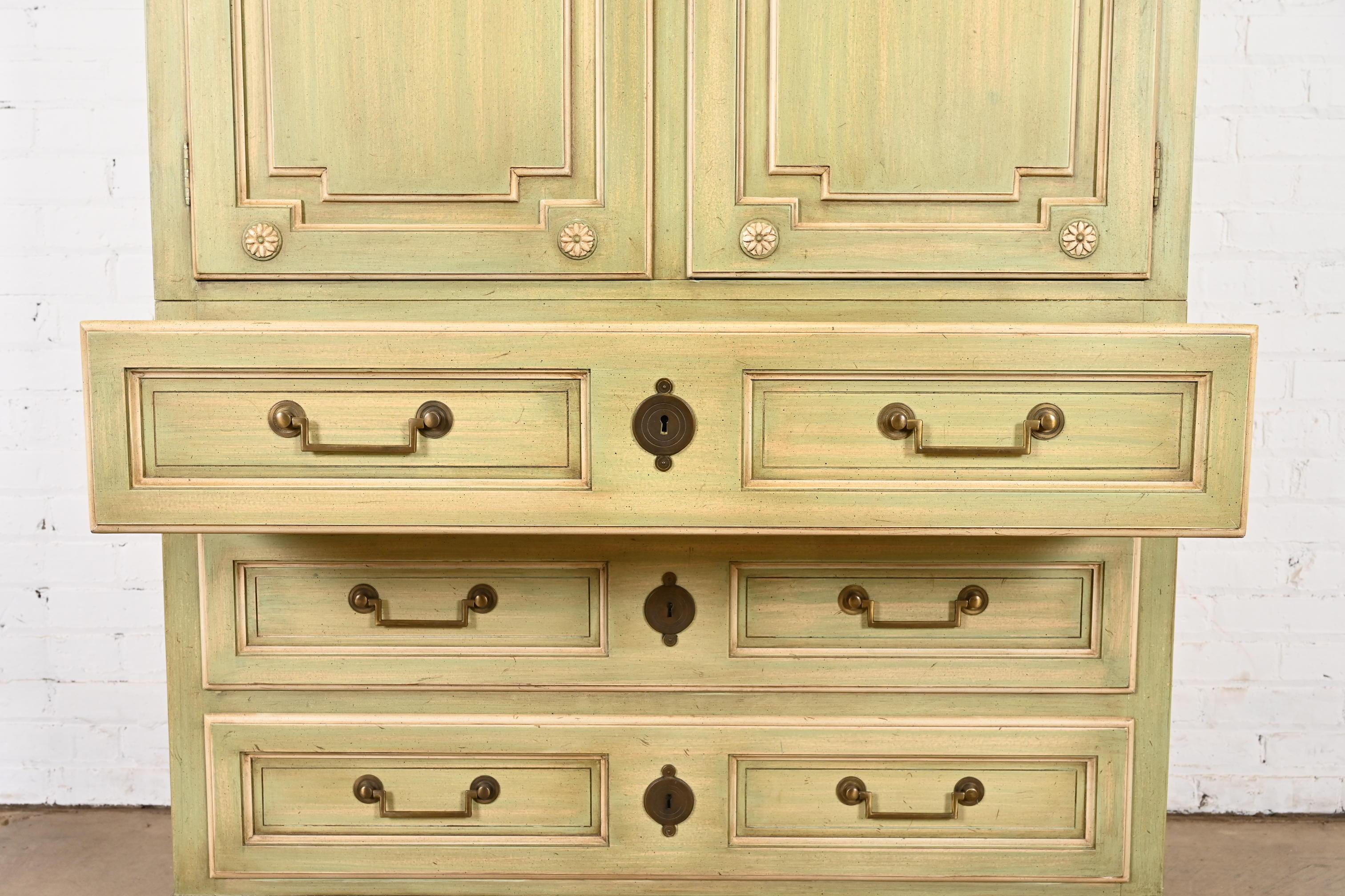 Baker Furniture French Regency Louis XVI Painted Armoire Dresser or Linen Press For Sale 2