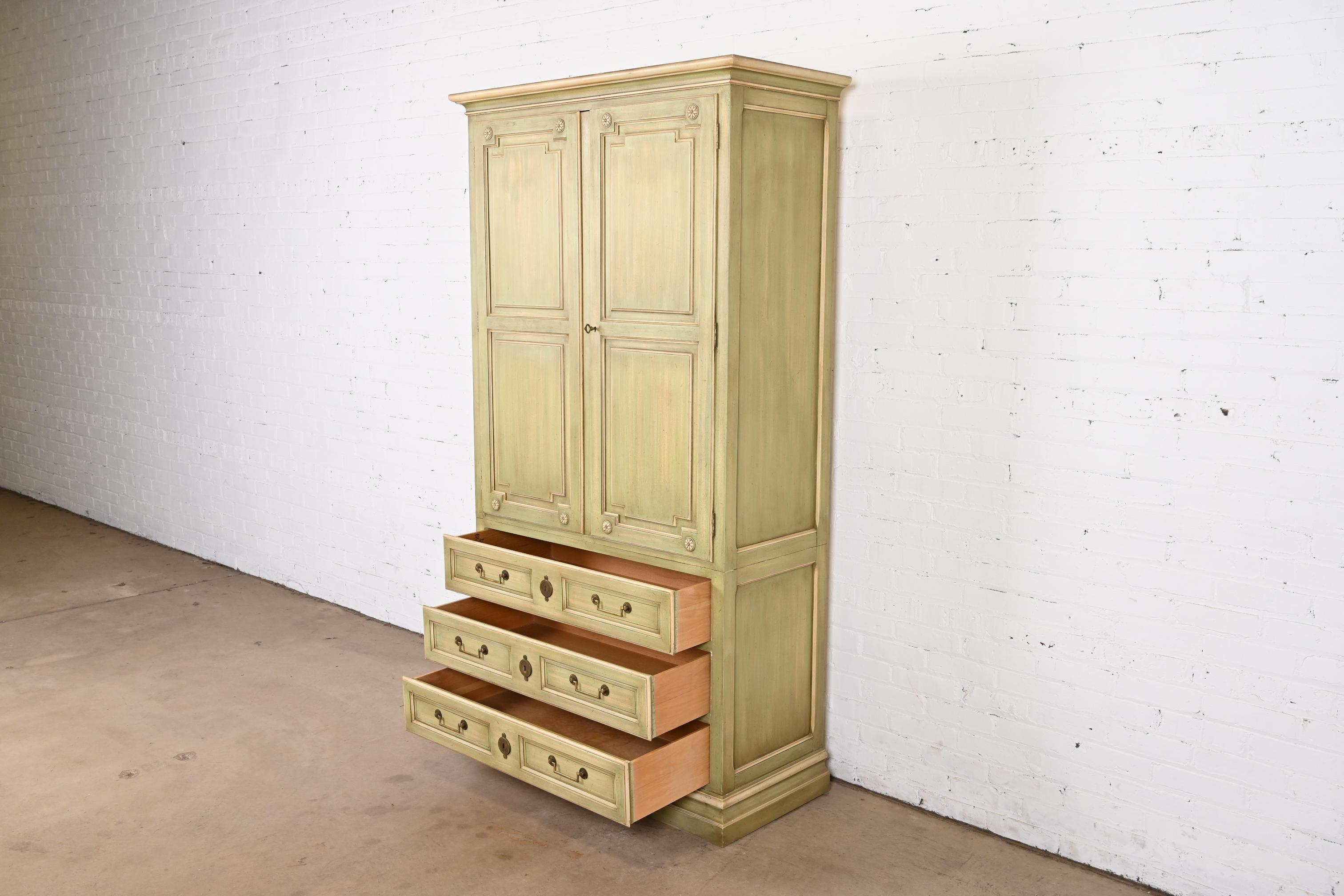Brass Baker Furniture French Regency Louis XVI Painted Armoire Dresser or Linen Press For Sale