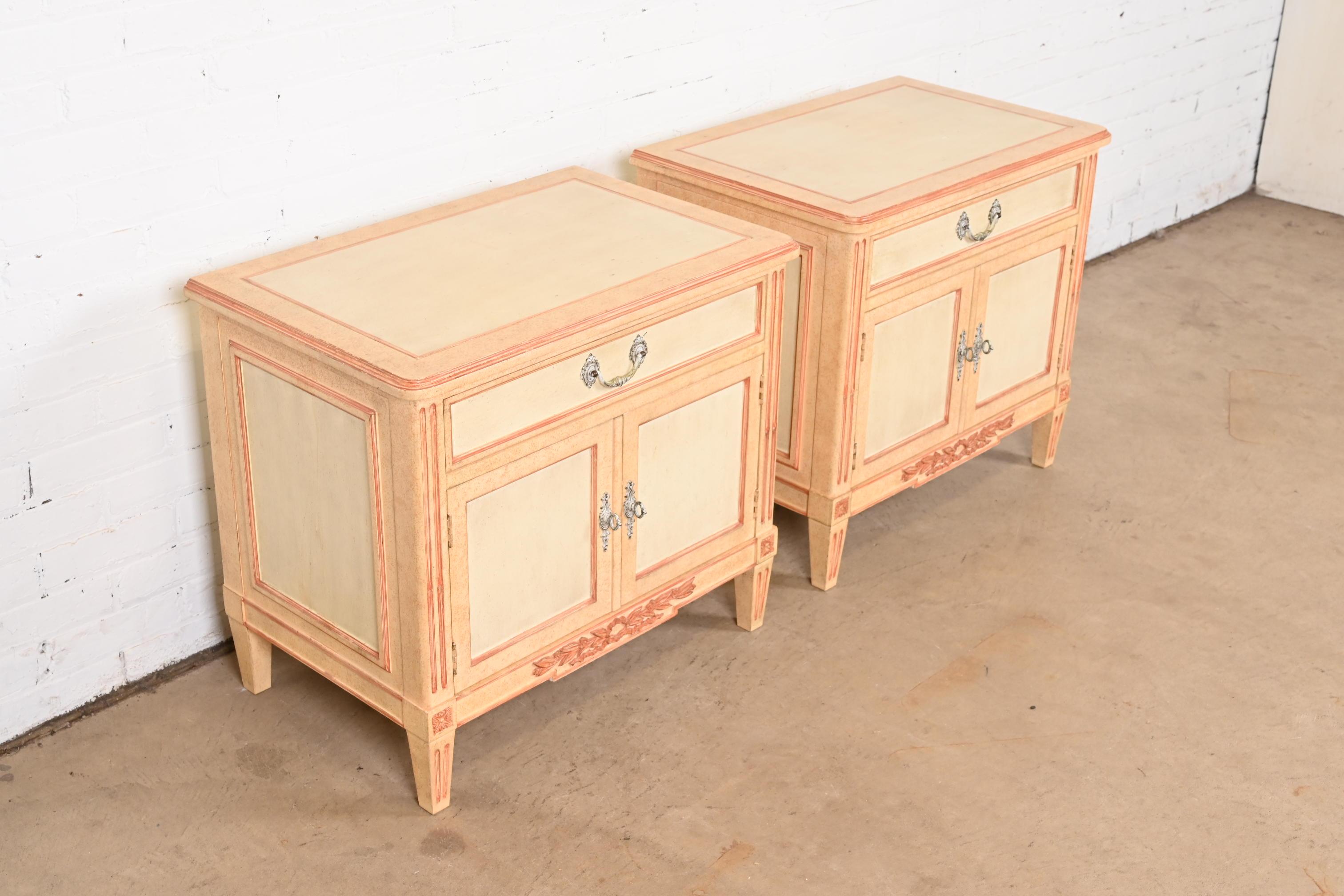 Mid-20th Century Baker Furniture French Regency Louis XVI Painted Nightstands, 1960s For Sale
