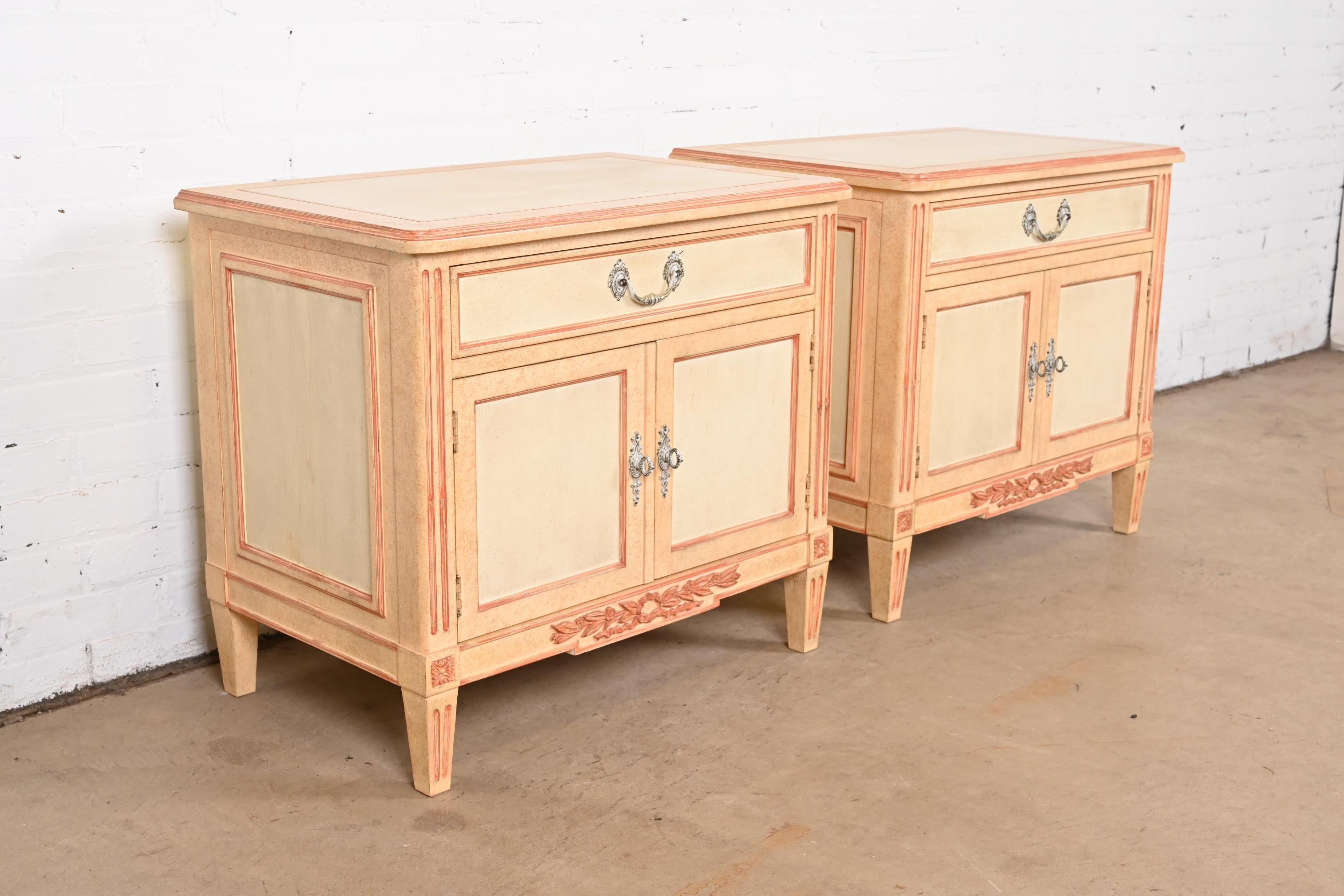Brass Baker Furniture French Regency Louis XVI Painted Nightstands, 1960s For Sale