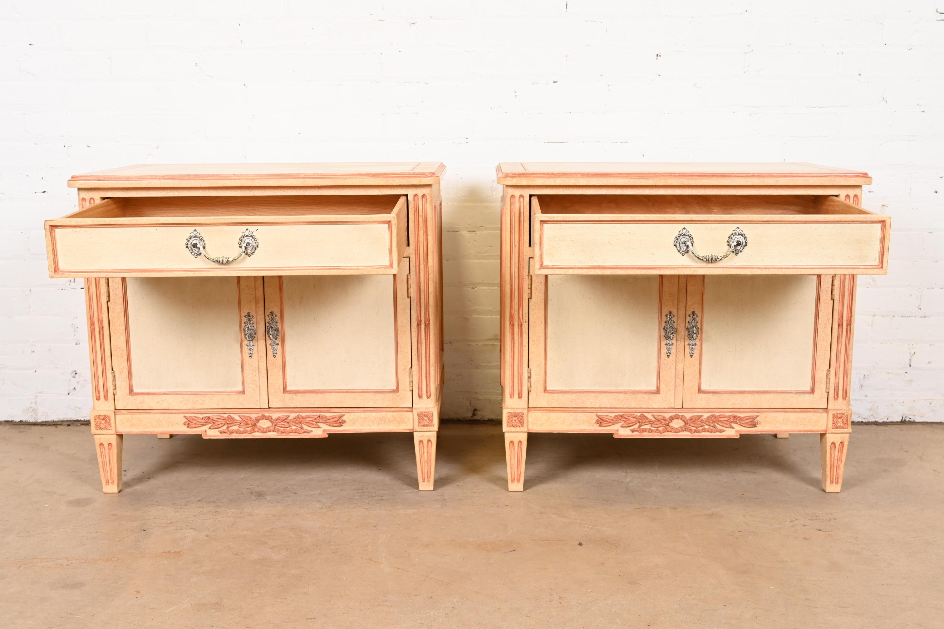 Baker Furniture French Regency Louis XVI Painted Nightstands, 1960s For Sale 1