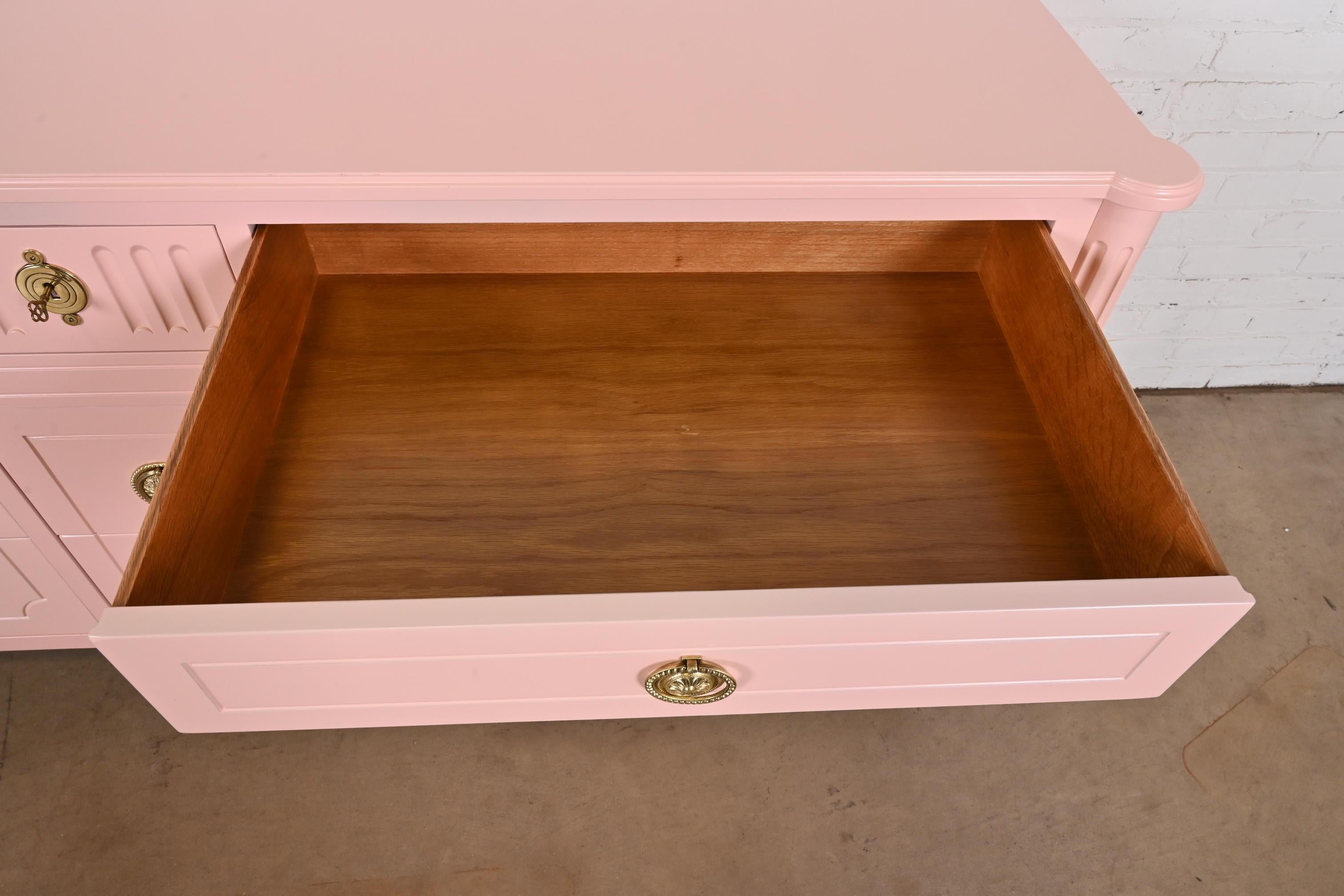 Baker Furniture French Regency Louis XVI Pink Lacquered Dresser, Refinished For Sale 5