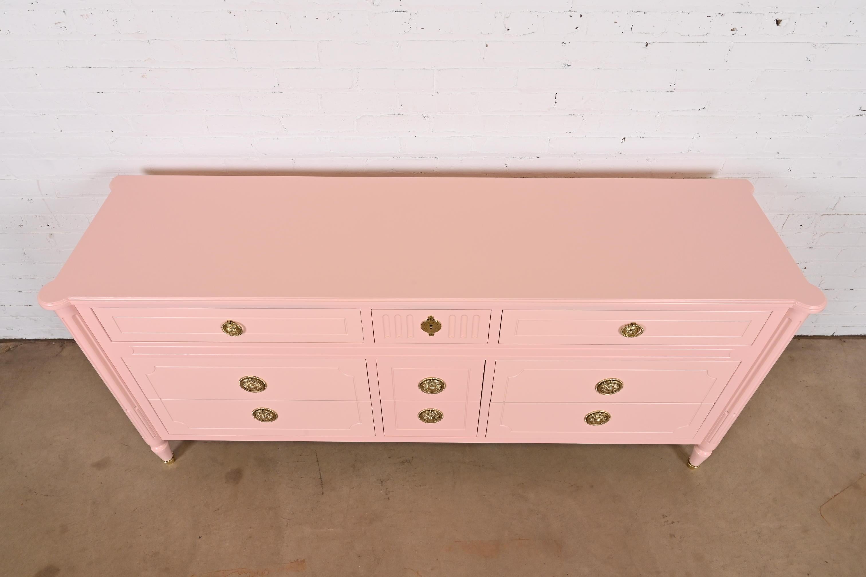 Baker Furniture French Regency Louis XVI Pink Lacquered Dresser, Refinished 7