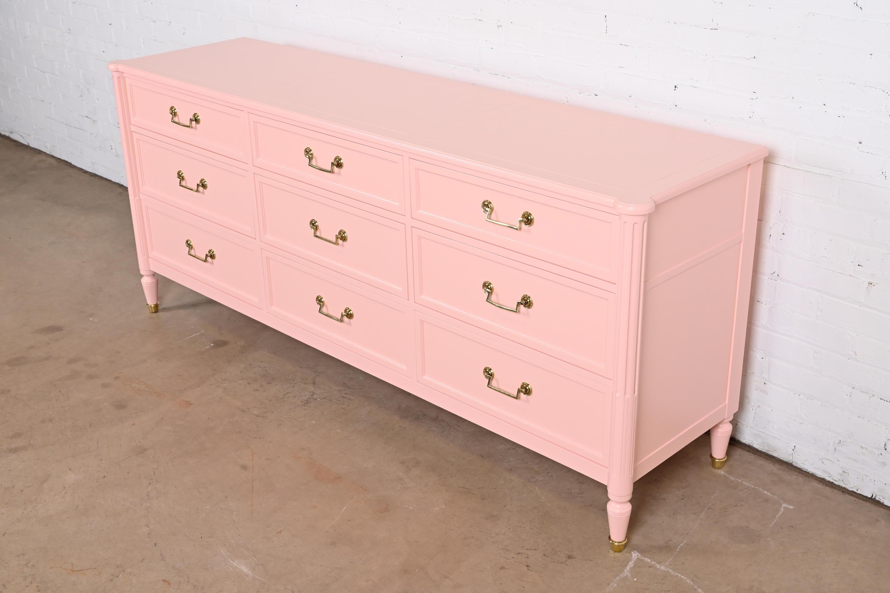 American Baker Furniture French Regency Louis XVI Pink Lacquered Dresser, Refinished