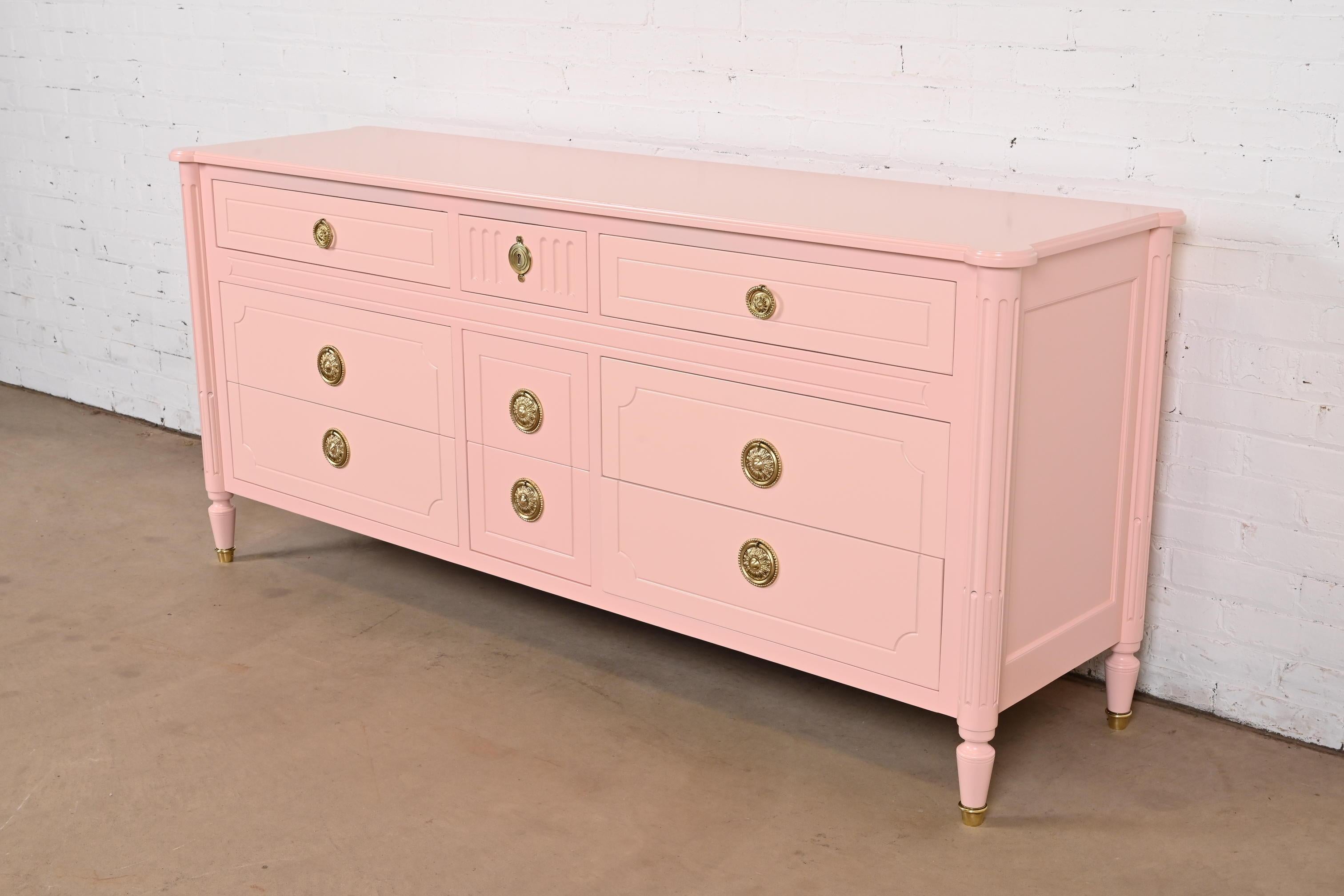 American Baker Furniture French Regency Louis XVI Pink Lacquered Dresser, Refinished For Sale