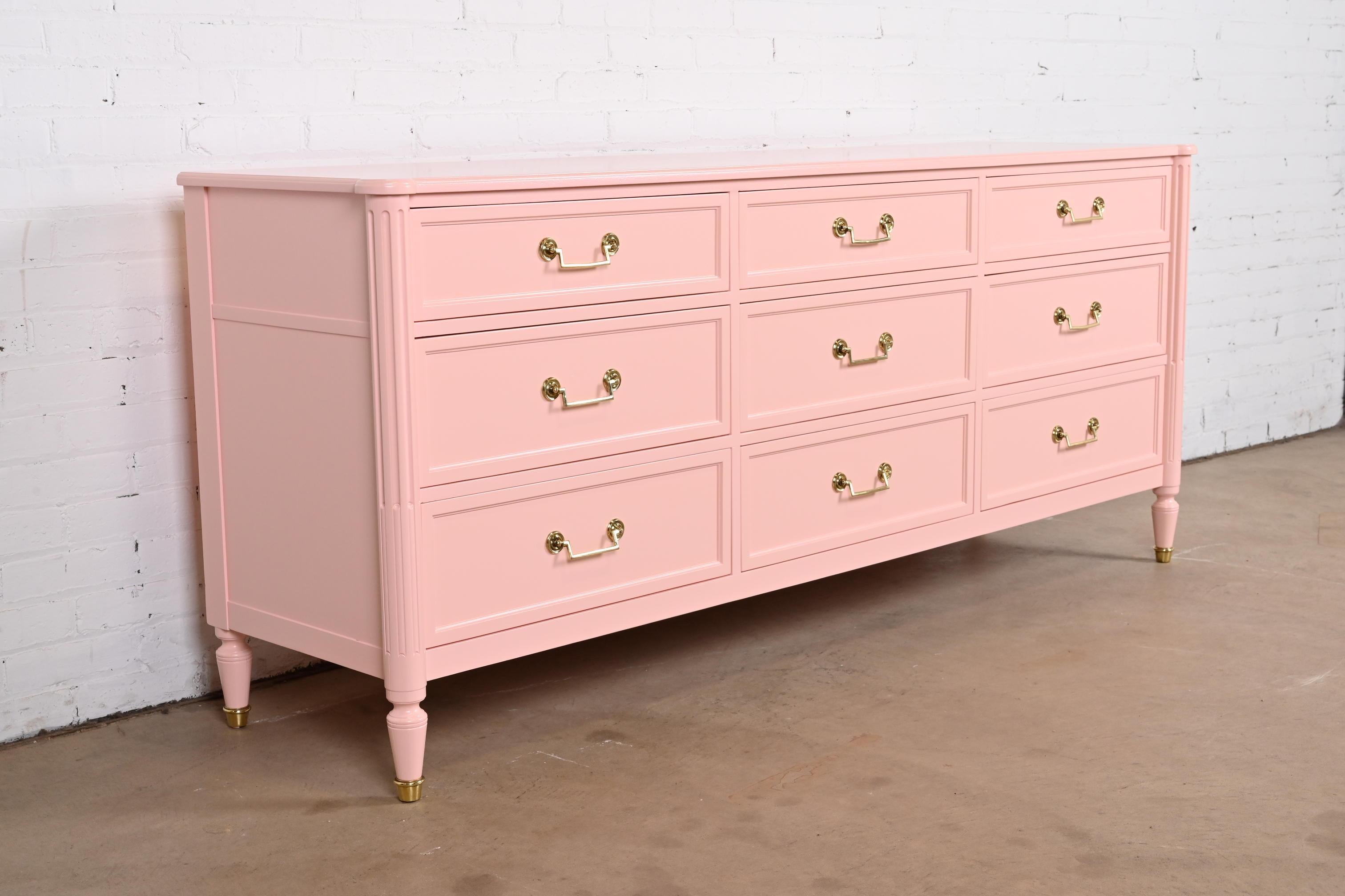 Baker Furniture French Regency Louis XVI Pink Lacquered Dresser, Refinished In Good Condition In South Bend, IN