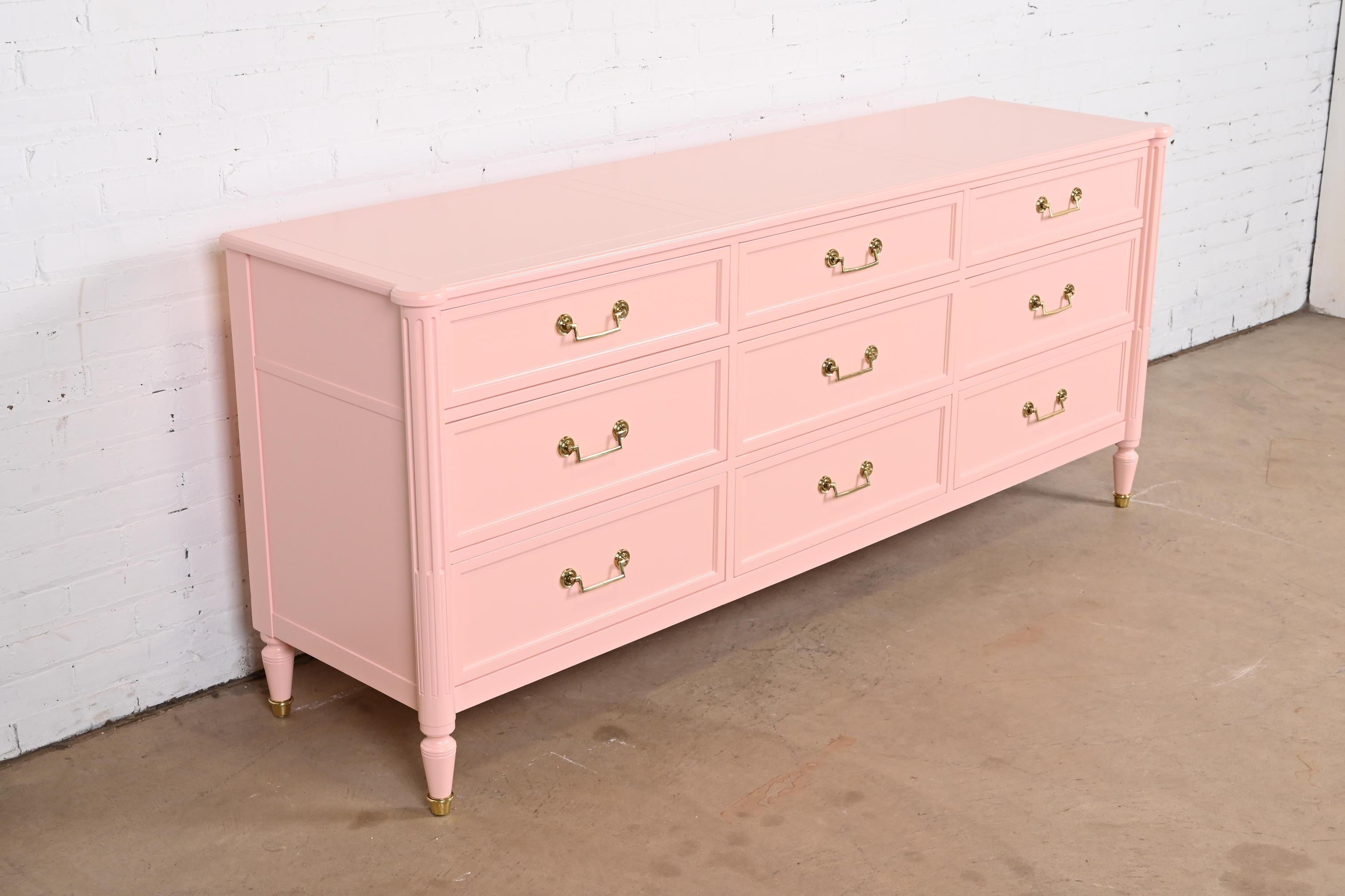 Mid-20th Century Baker Furniture French Regency Louis XVI Pink Lacquered Dresser, Refinished