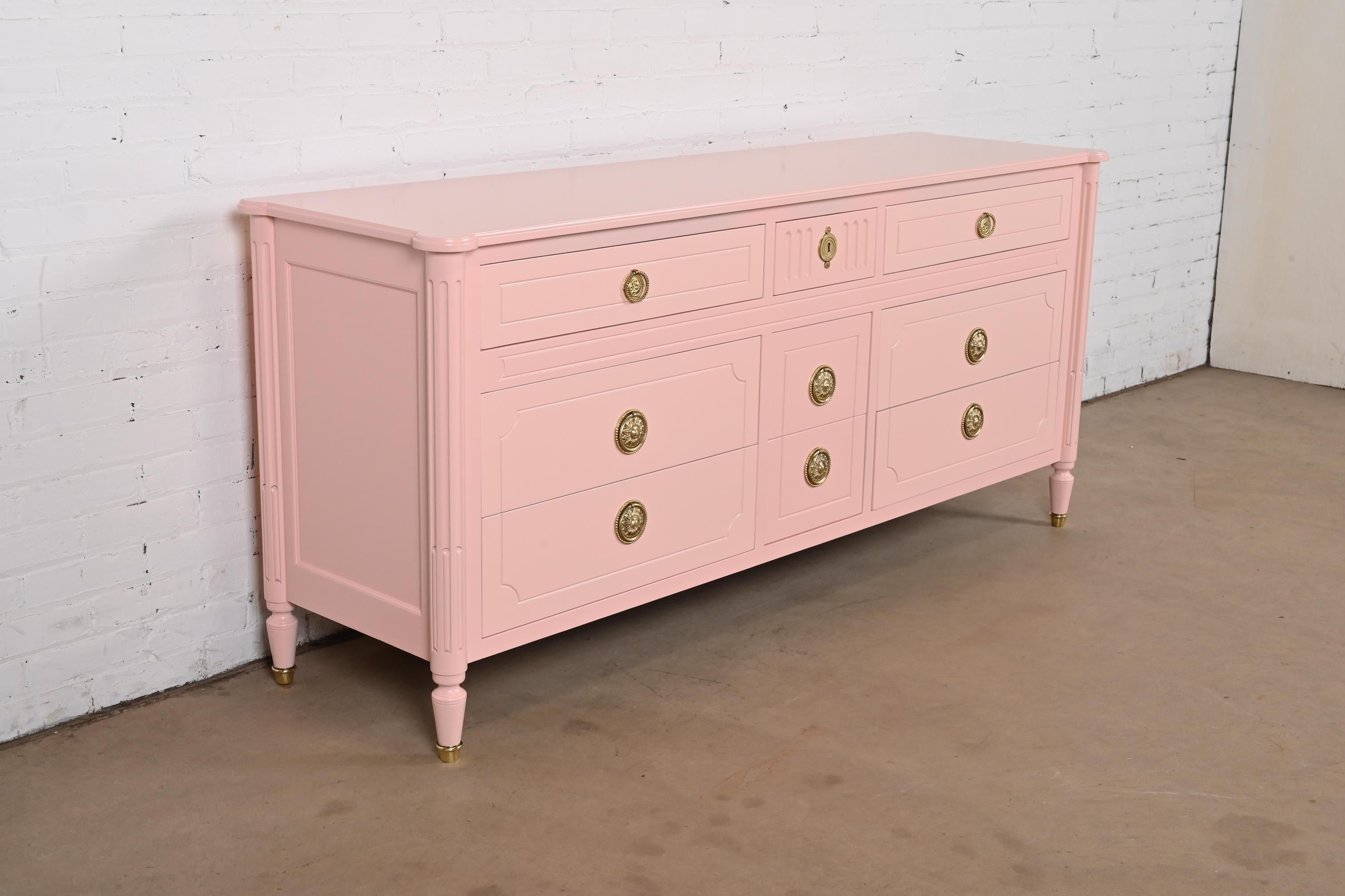Mid-20th Century Baker Furniture French Regency Louis XVI Pink Lacquered Dresser, Refinished For Sale
