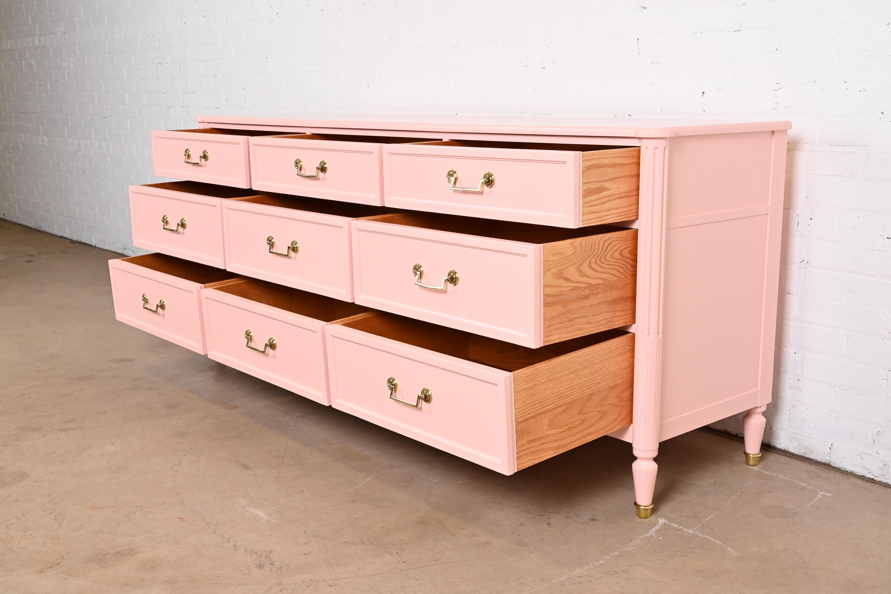 Baker Furniture French Regency Louis XVI Pink Lacquered Dresser, Refinished For Sale 1