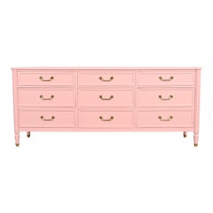 Baker Furniture French Regency Louis XVI Pink Lacquered Dresser, Refinished