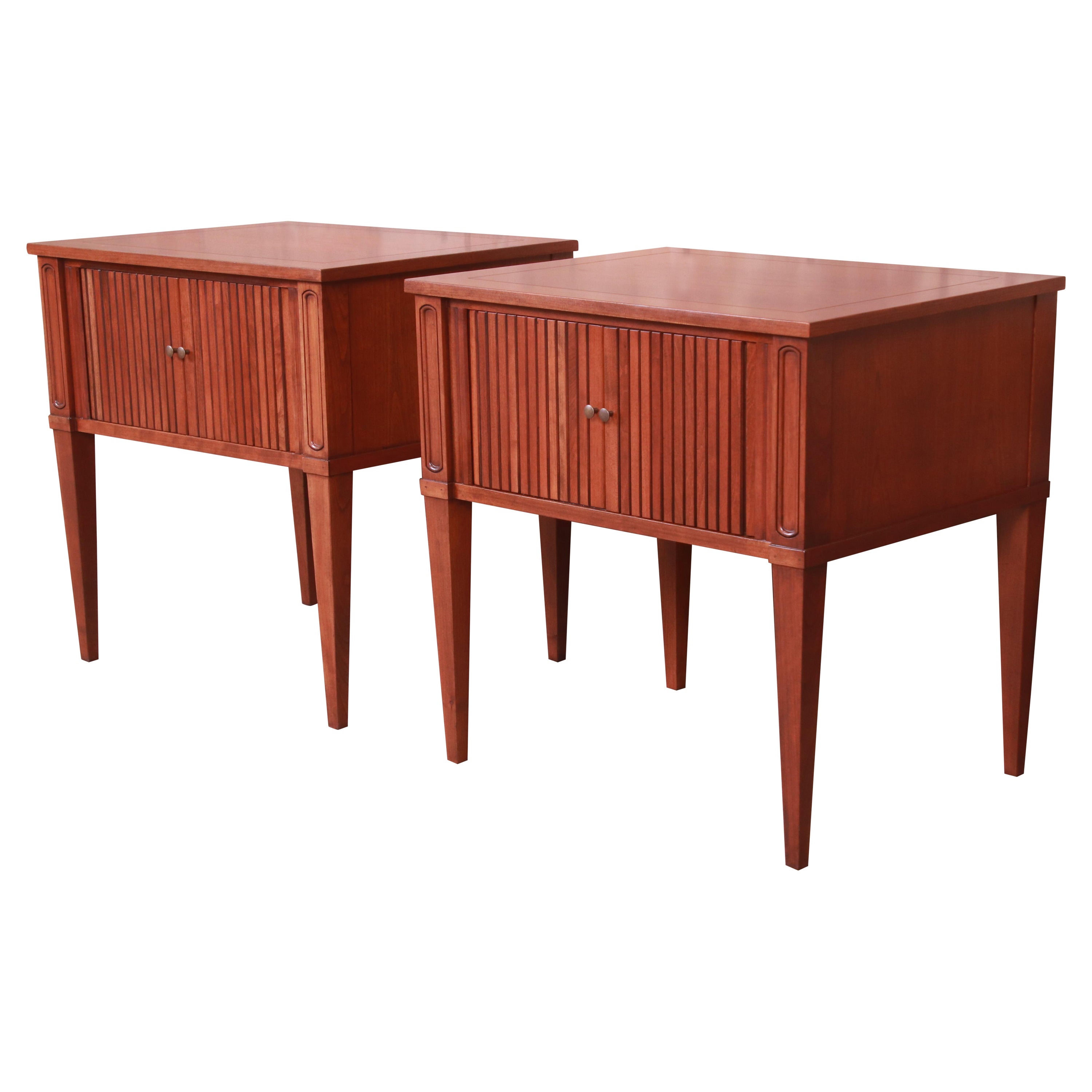 Baker Furniture French Regency Louis XVI Tambour Door Nightstands, Refinished