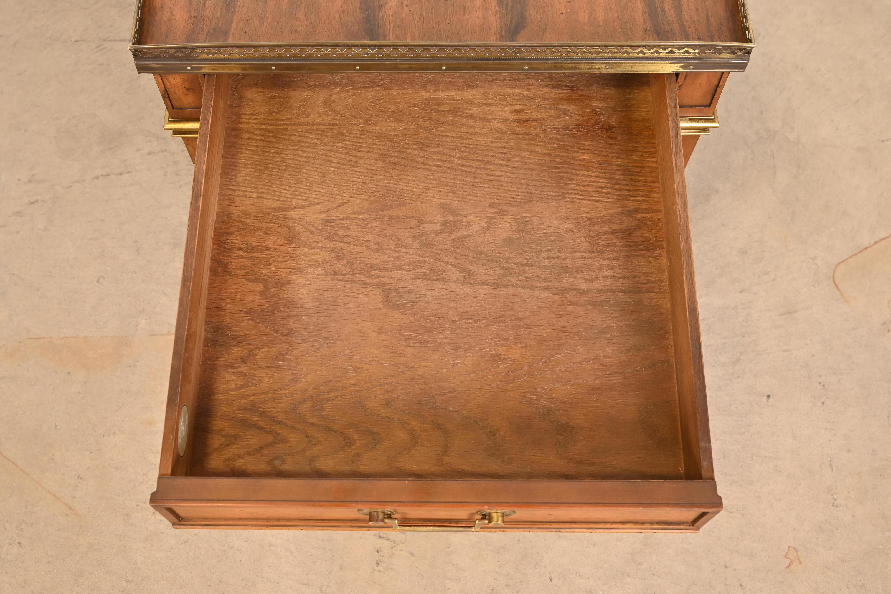 Baker Furniture French Regency Louis XVI Walnut, Burl Wood, and Brass Tea Table For Sale 5