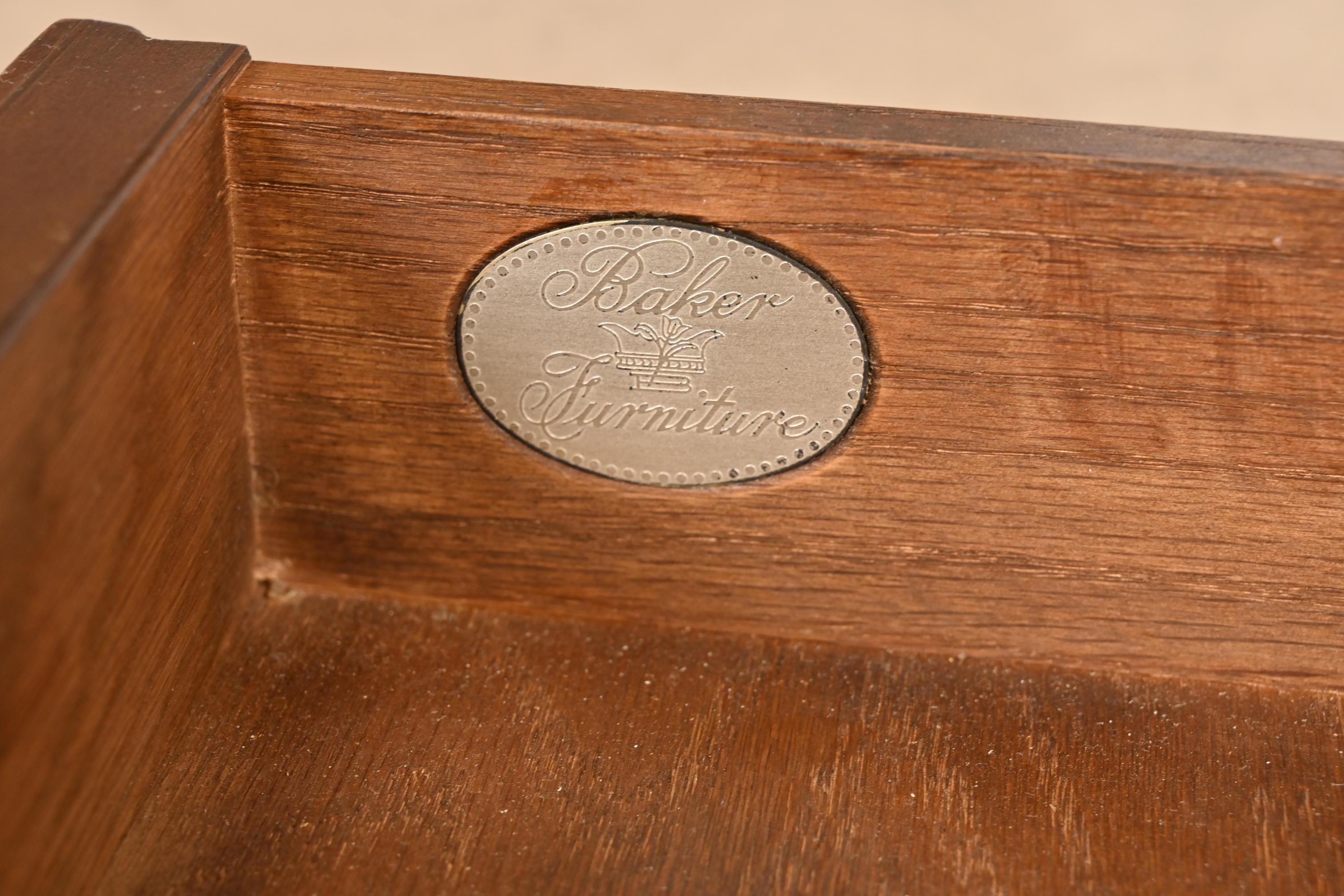 Baker Furniture French Regency Louis XVI Walnut, Burl Wood, and Brass Tea Table For Sale 6