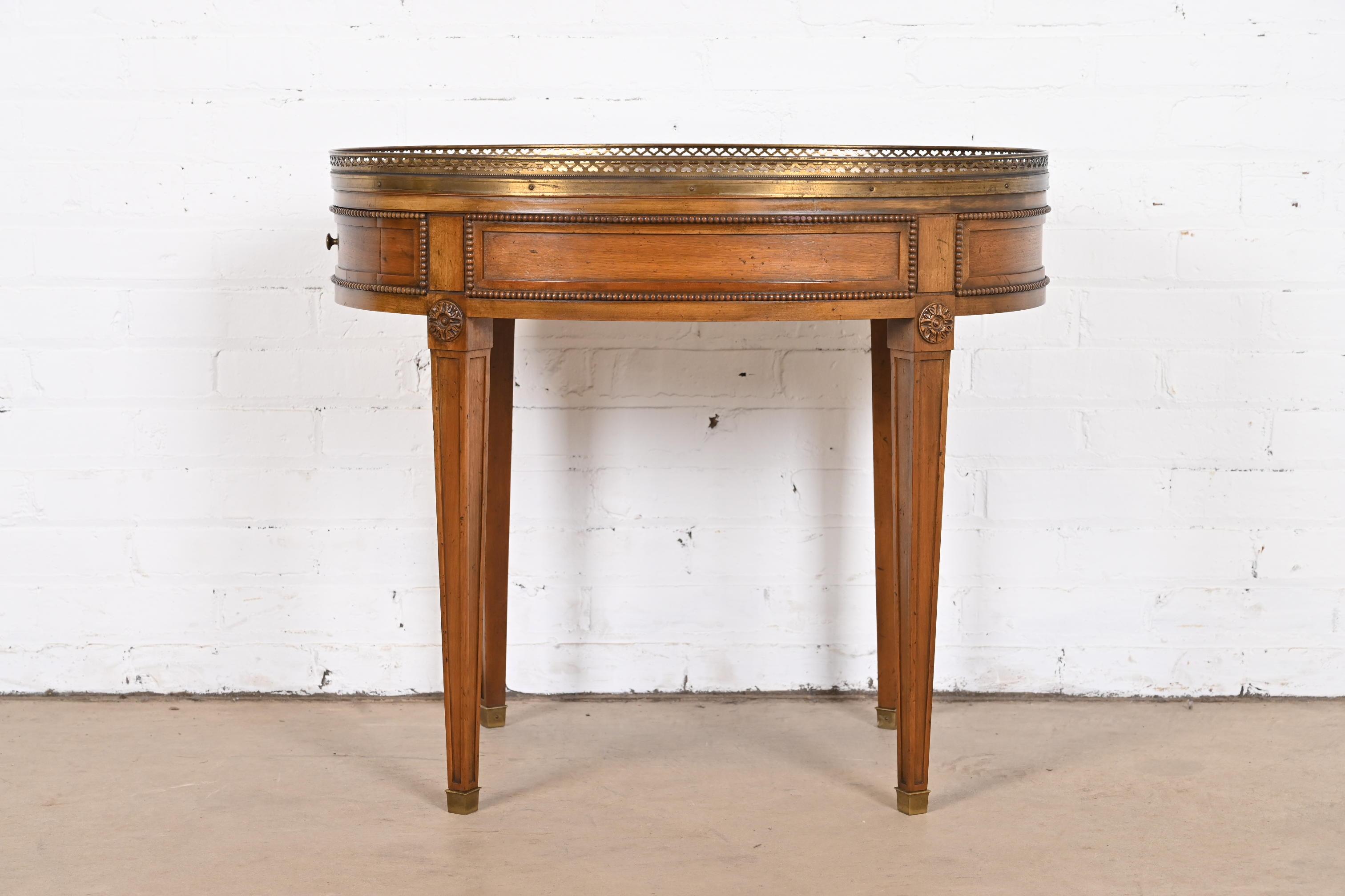 Baker Furniture French Regency Louis XVI Walnut, Burl Wood, and Brass Tea Table 7