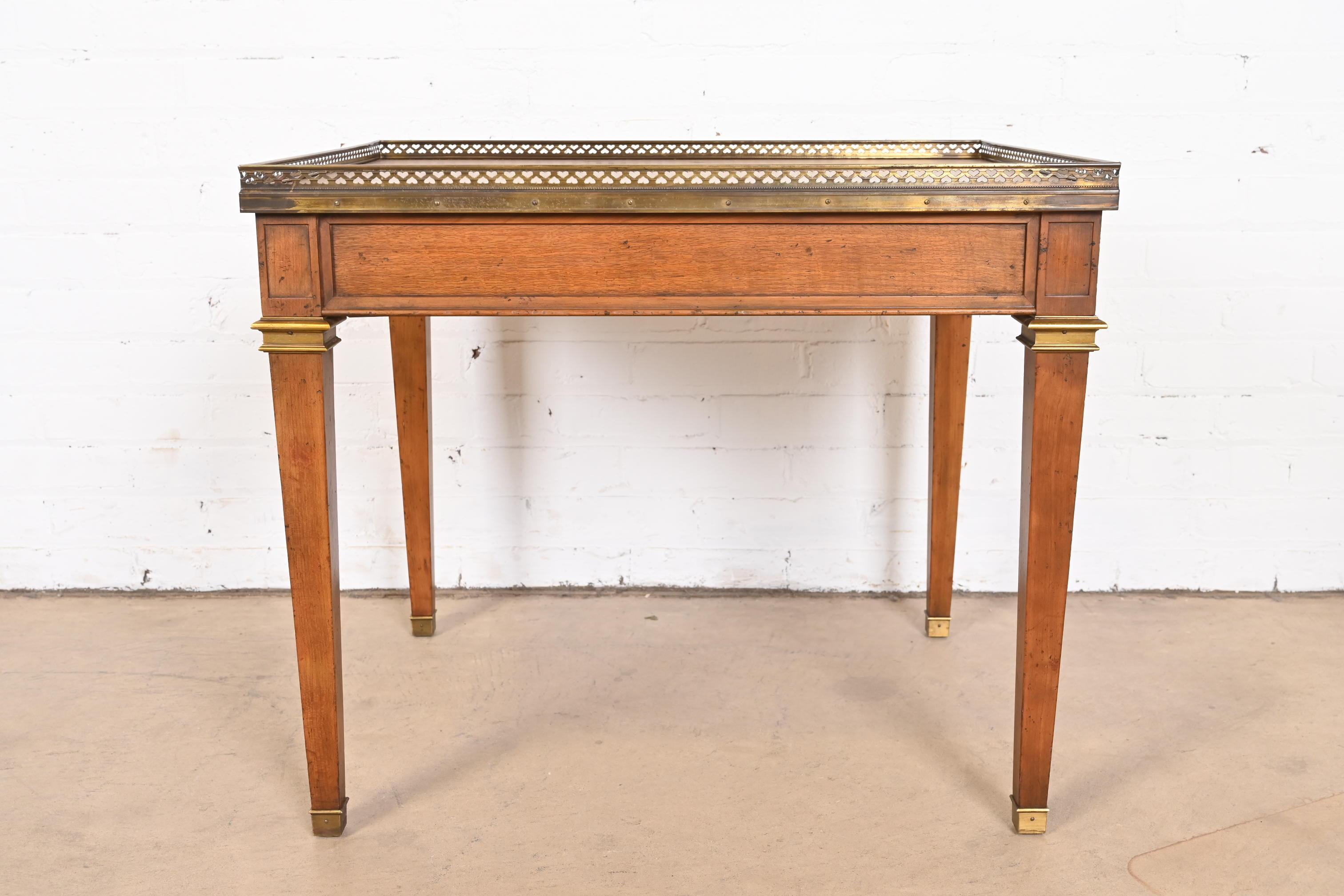 Baker Furniture French Regency Louis XVI Walnut, Burl Wood, and Brass Tea Table For Sale 7