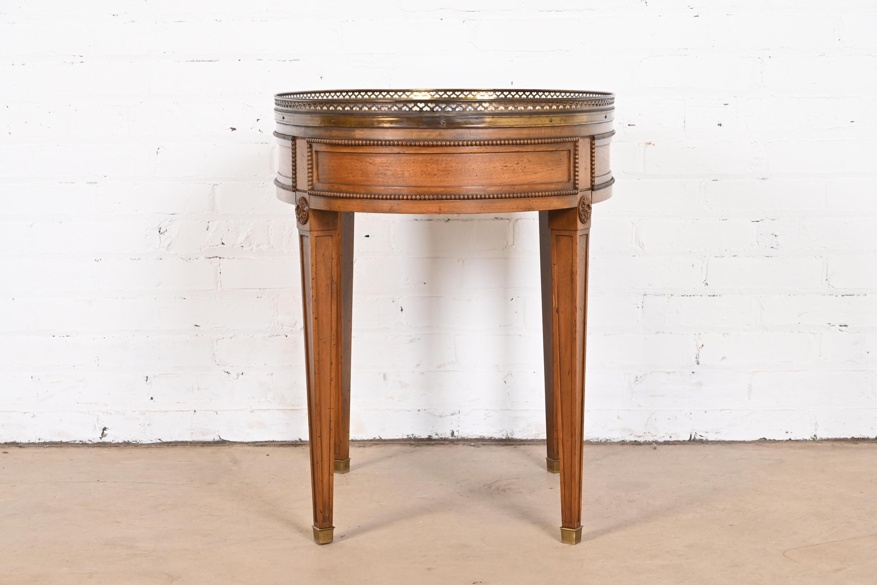 Baker Furniture French Regency Louis XVI Walnut, Burl Wood, and Brass Tea Table 8