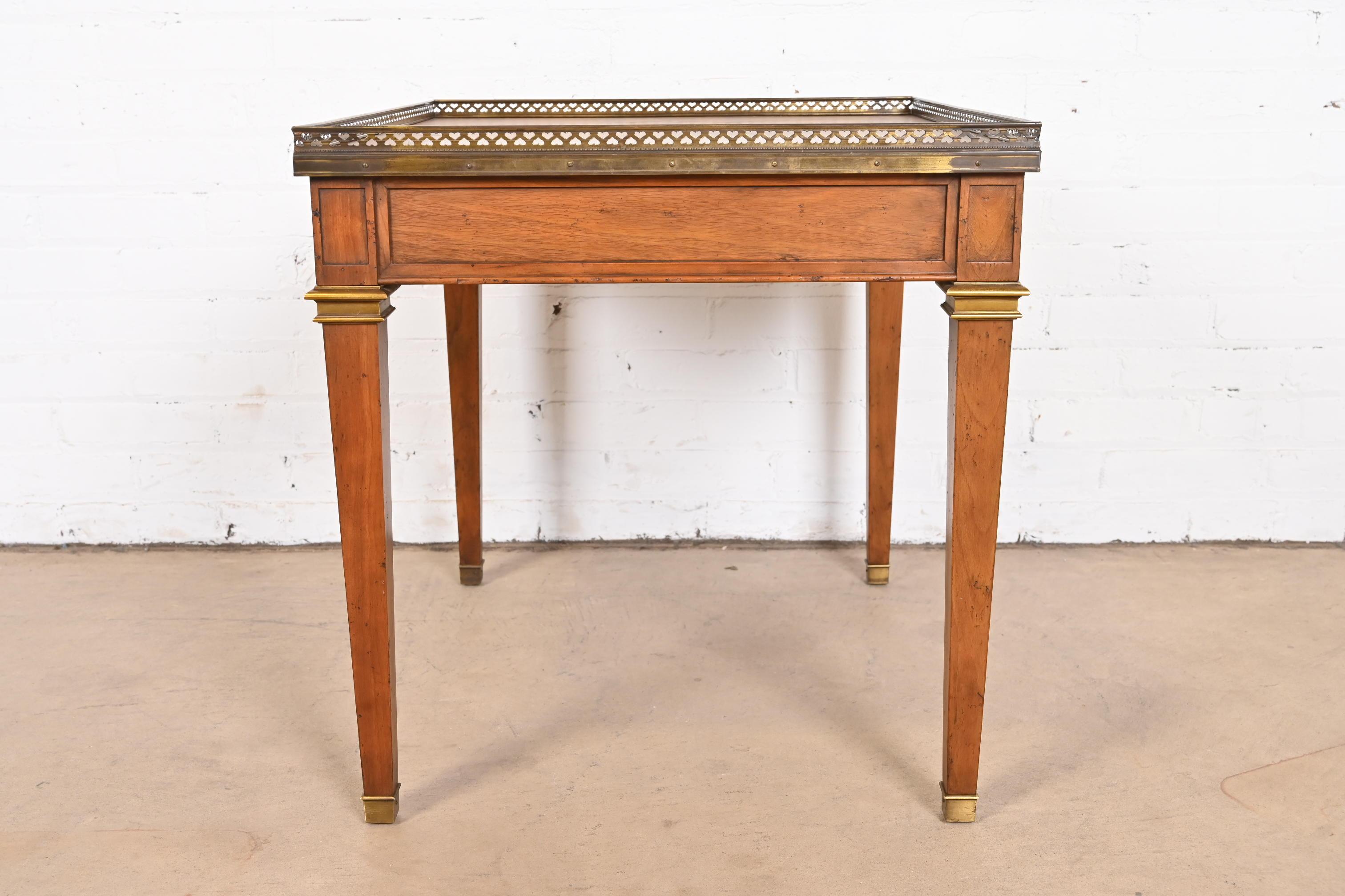 Baker Furniture French Regency Louis XVI Walnut, Burl Wood, and Brass Tea Table For Sale 8