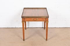 Baker Furniture French Regency Louis XVI Walnut, Burl Wood, and Brass Tea Table