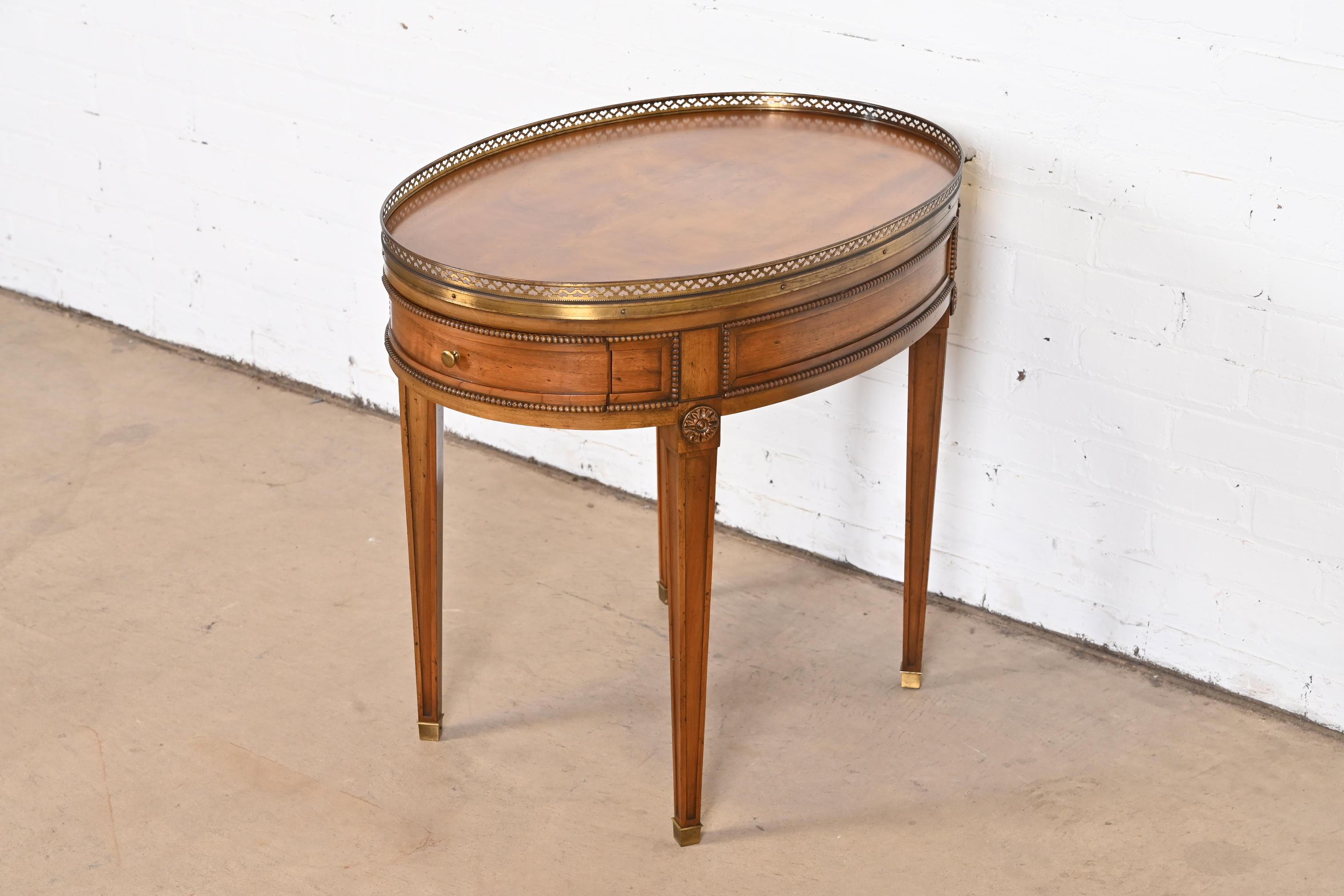 American Baker Furniture French Regency Louis XVI Walnut, Burl Wood, and Brass Tea Table