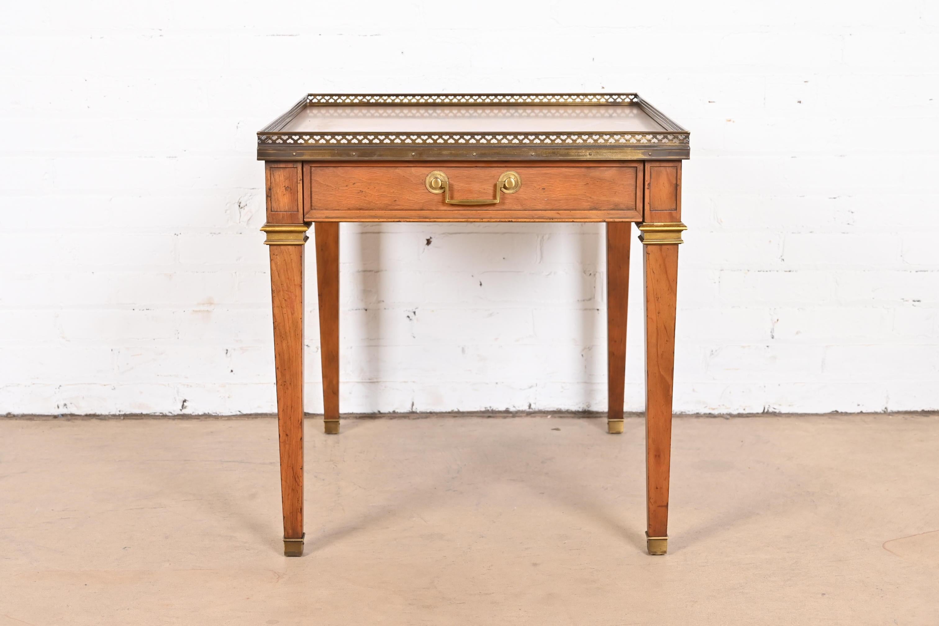 American Baker Furniture French Regency Louis XVI Walnut, Burl Wood, and Brass Tea Table For Sale