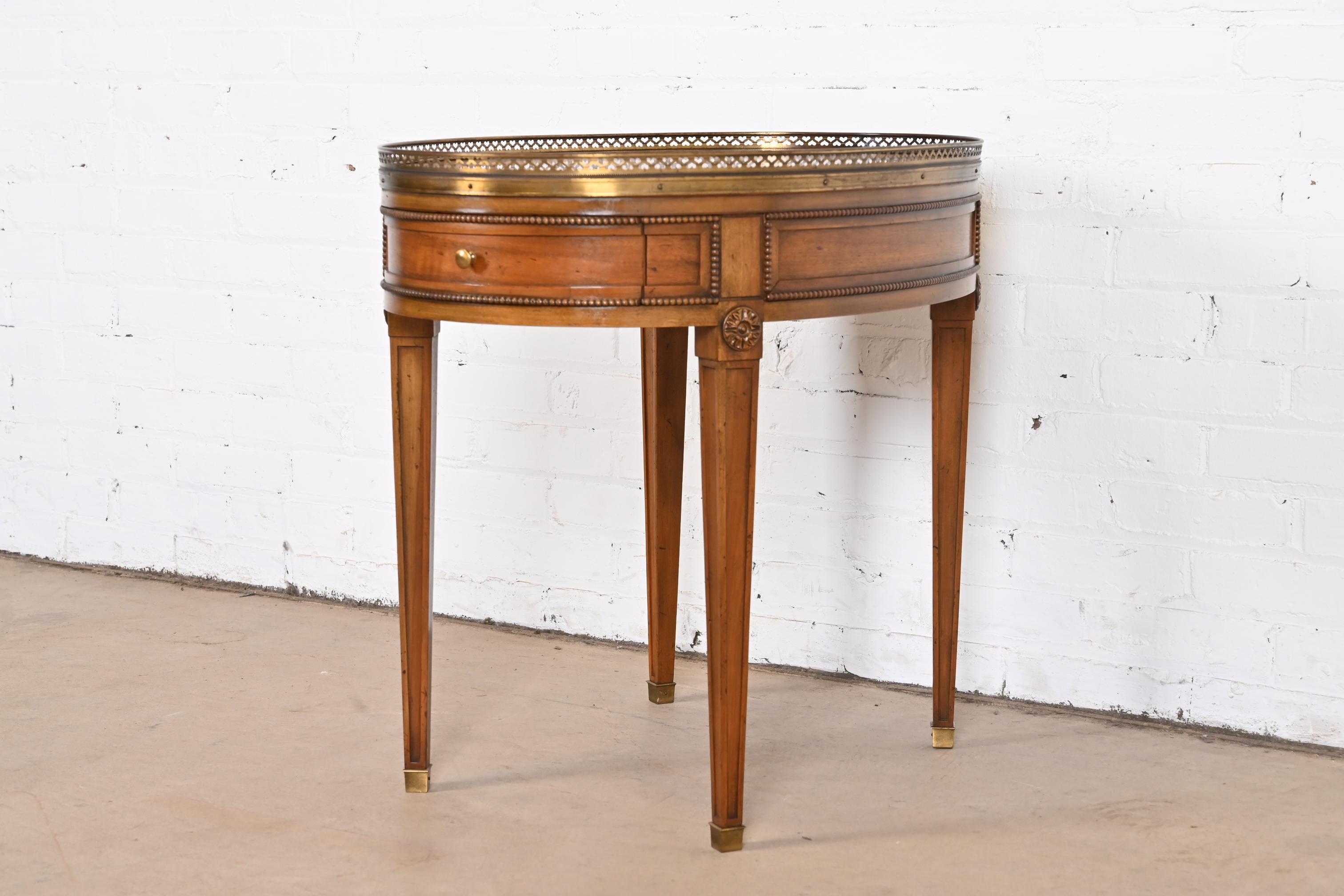 Baker Furniture French Regency Louis XVI Walnut, Burl Wood, and Brass Tea Table In Good Condition In South Bend, IN