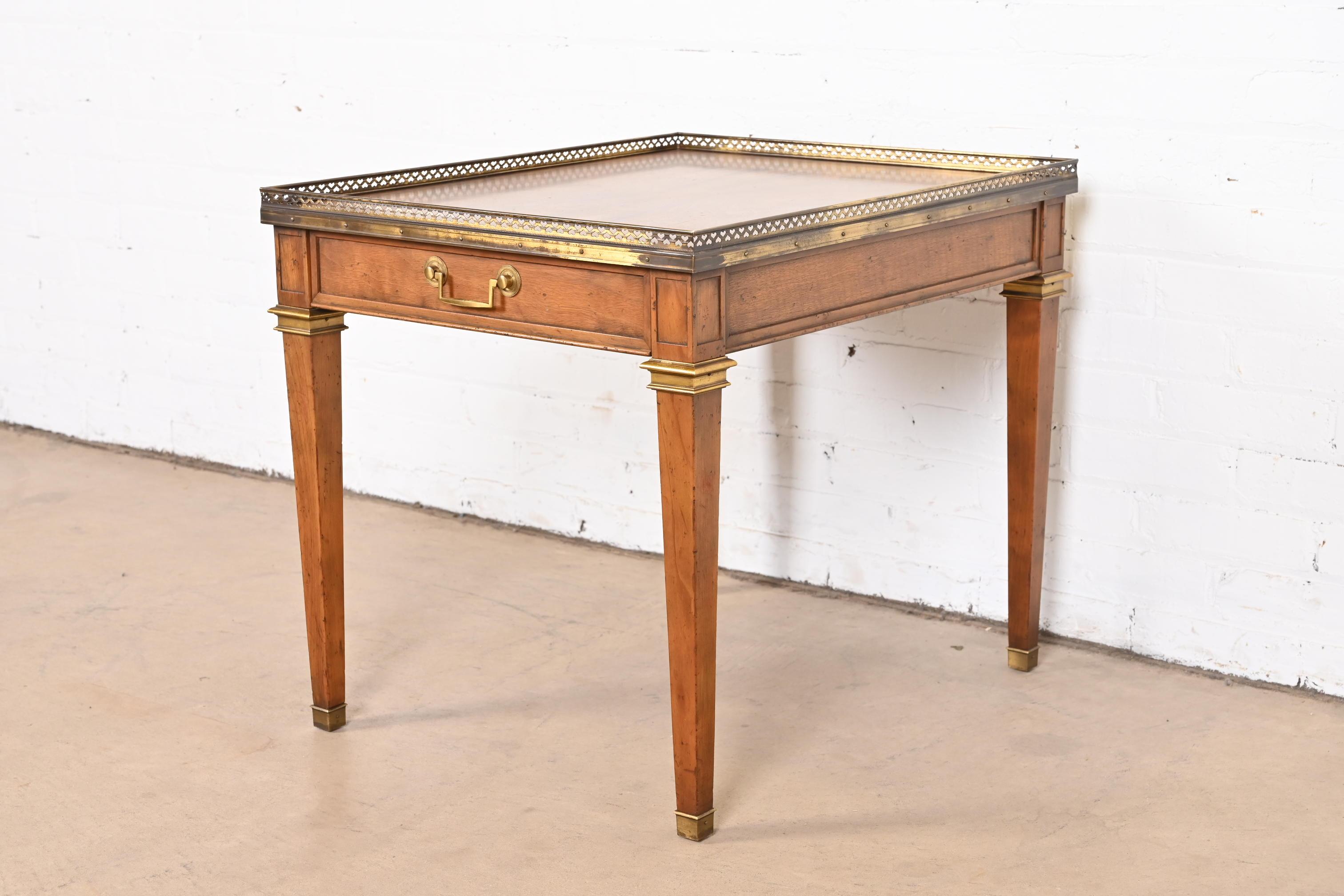 Mid-20th Century Baker Furniture French Regency Louis XVI Walnut, Burl Wood, and Brass Tea Table For Sale