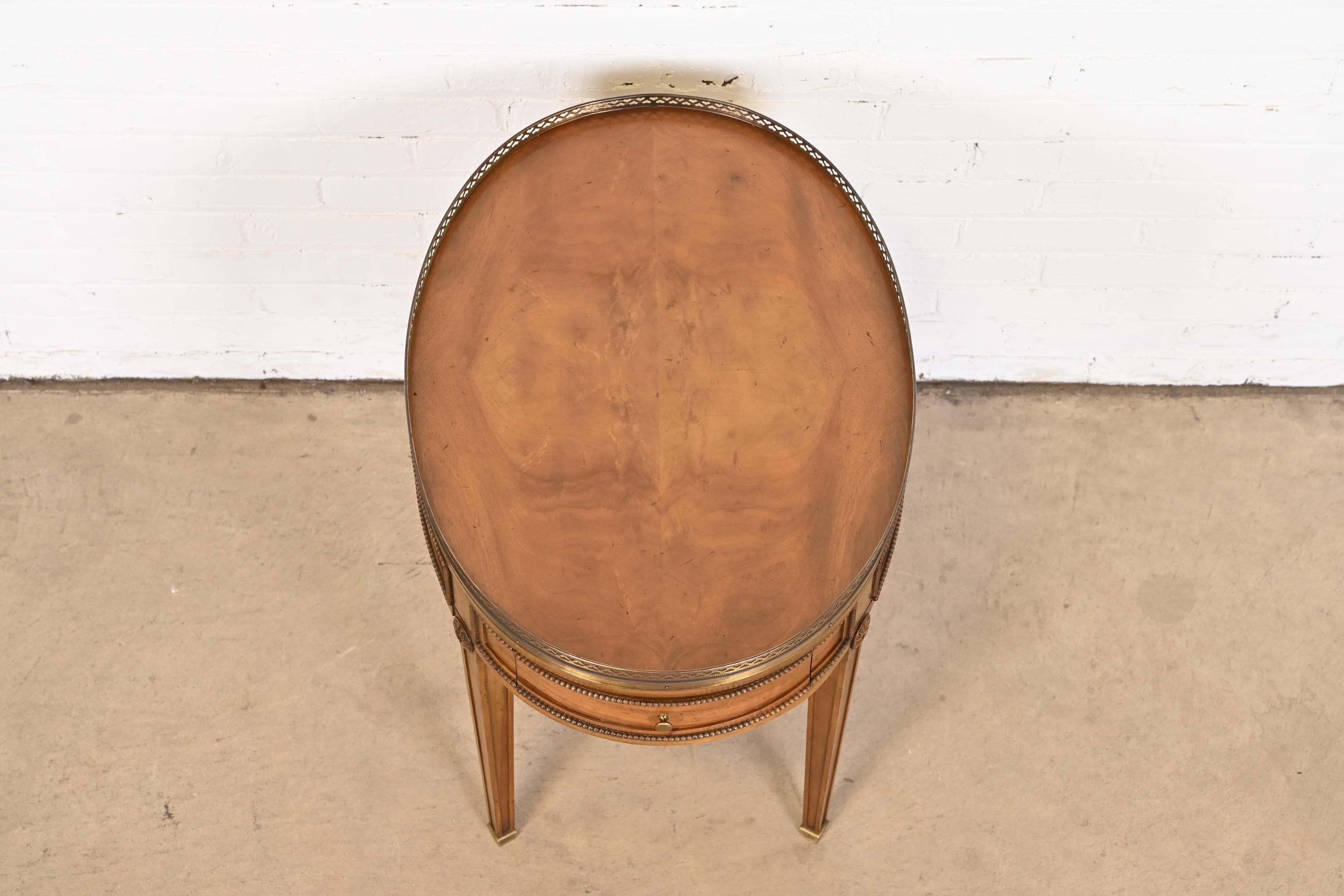 Baker Furniture French Regency Louis XVI Walnut, Burl Wood, and Brass Tea Table 1