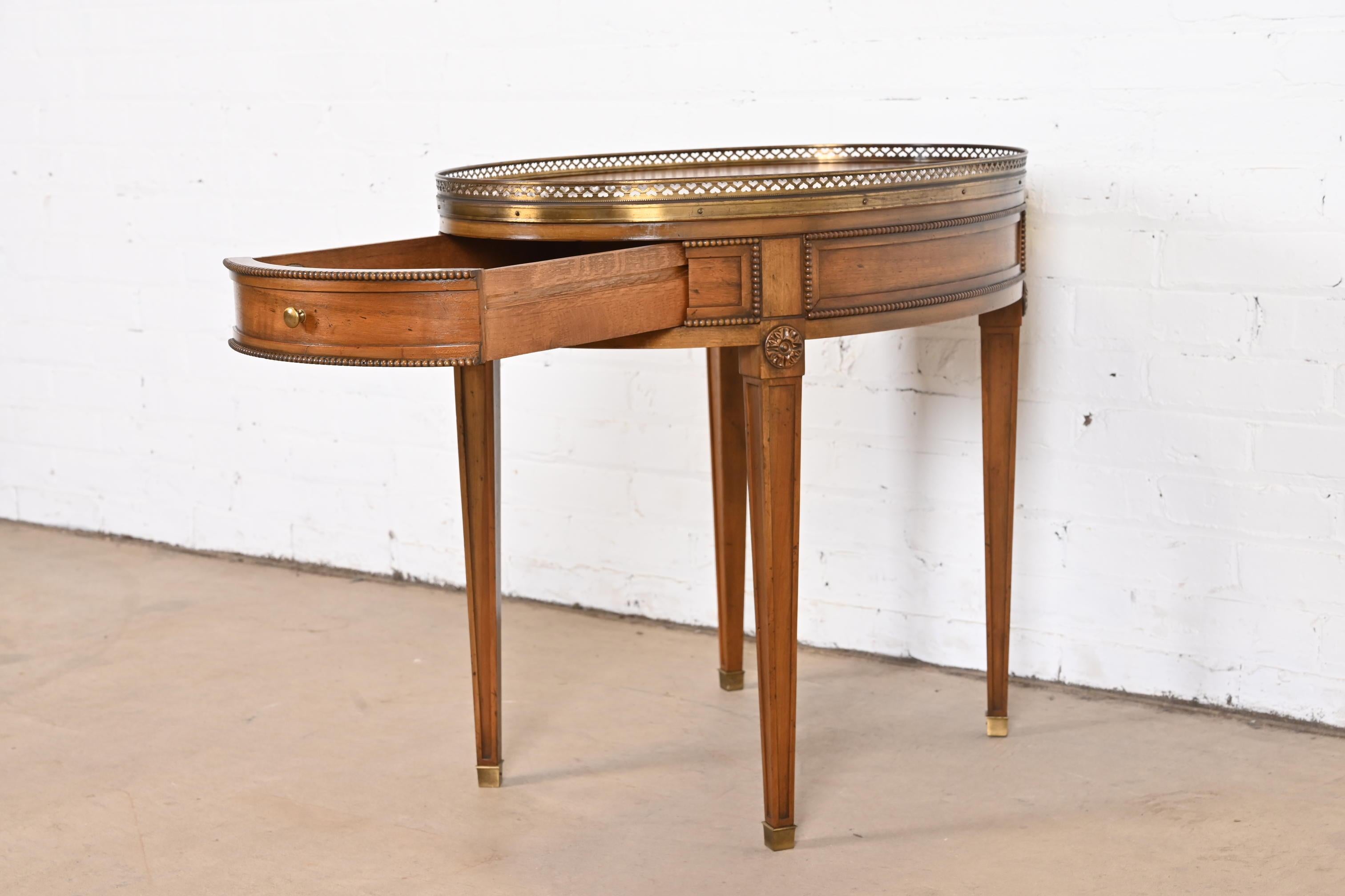 Baker Furniture French Regency Louis XVI Walnut, Burl Wood, and Brass Tea Table 2
