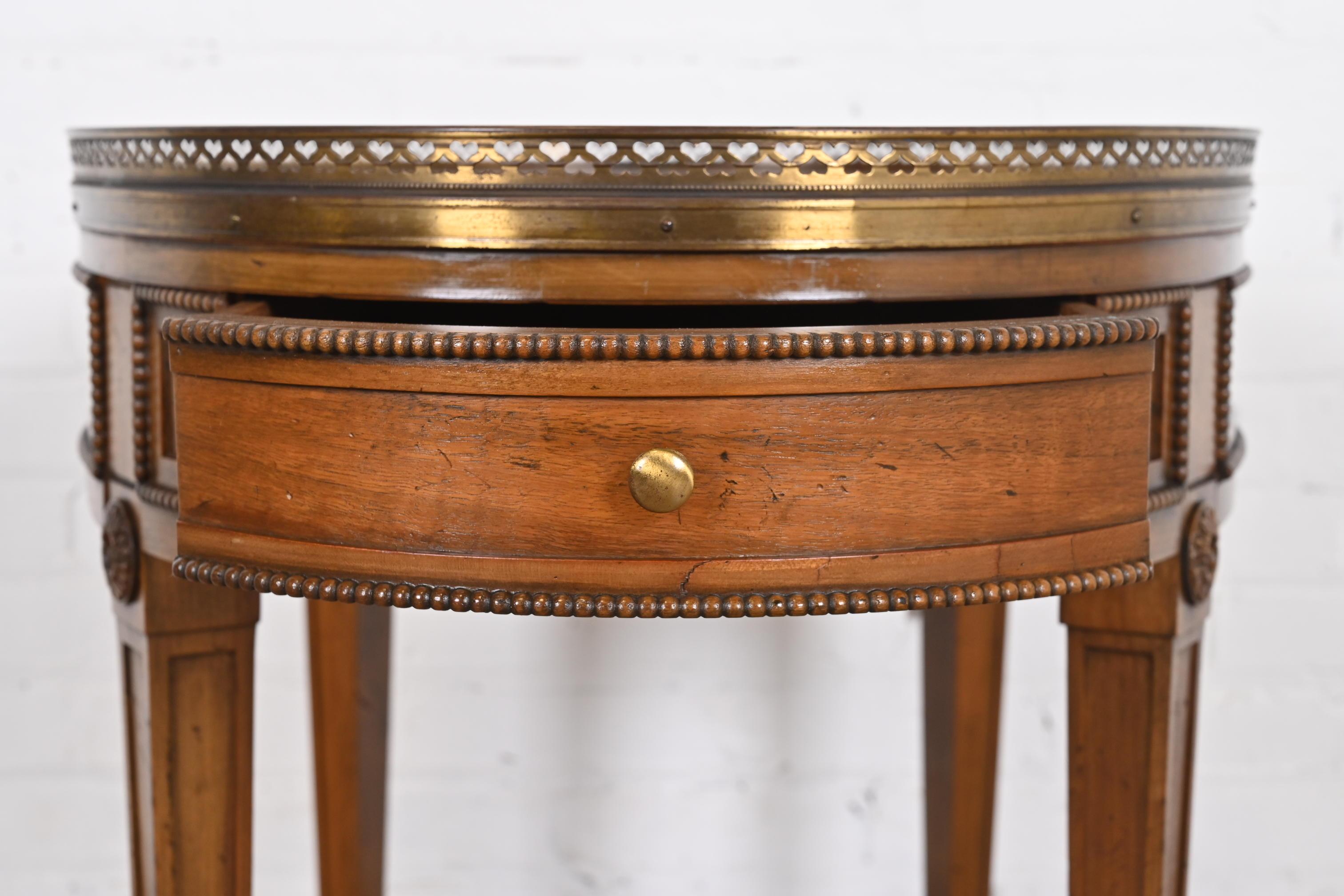 Baker Furniture French Regency Louis XVI Walnut, Burl Wood, and Brass Tea Table 3
