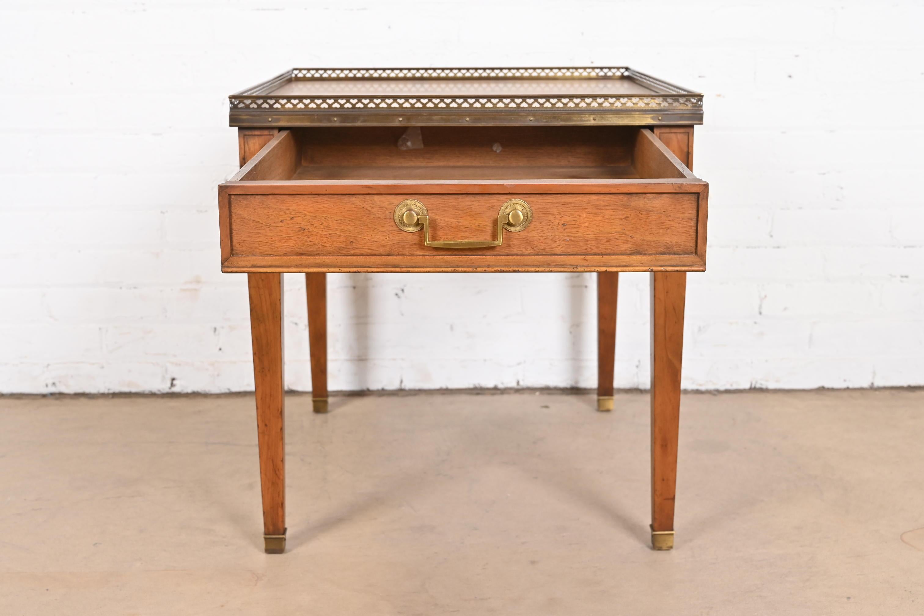 Baker Furniture French Regency Louis XVI Walnut, Burl Wood, and Brass Tea Table For Sale 4