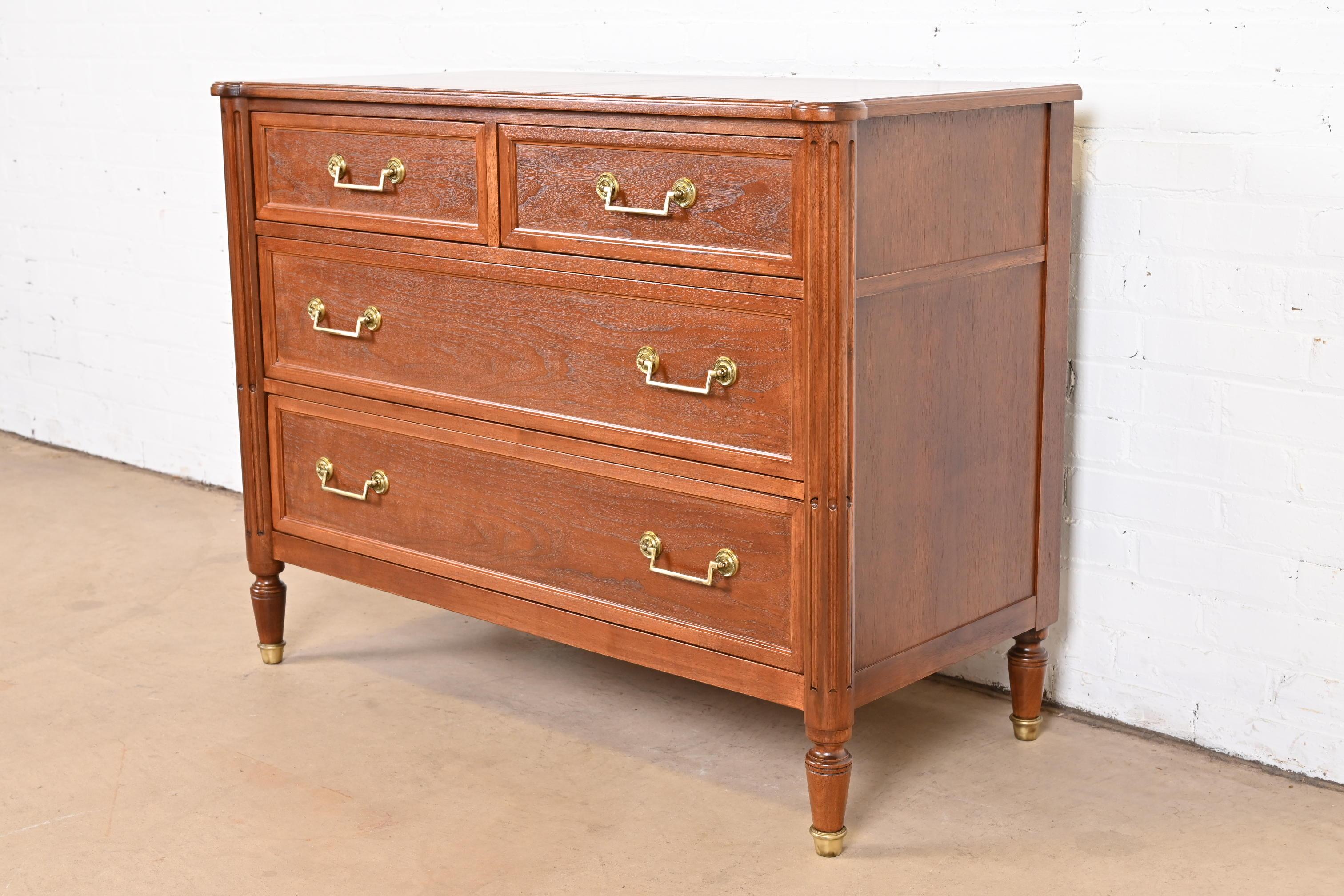 Baker Furniture French Regency Louis XVI Walnut Chest of Drawers, Refinished In Good Condition In South Bend, IN