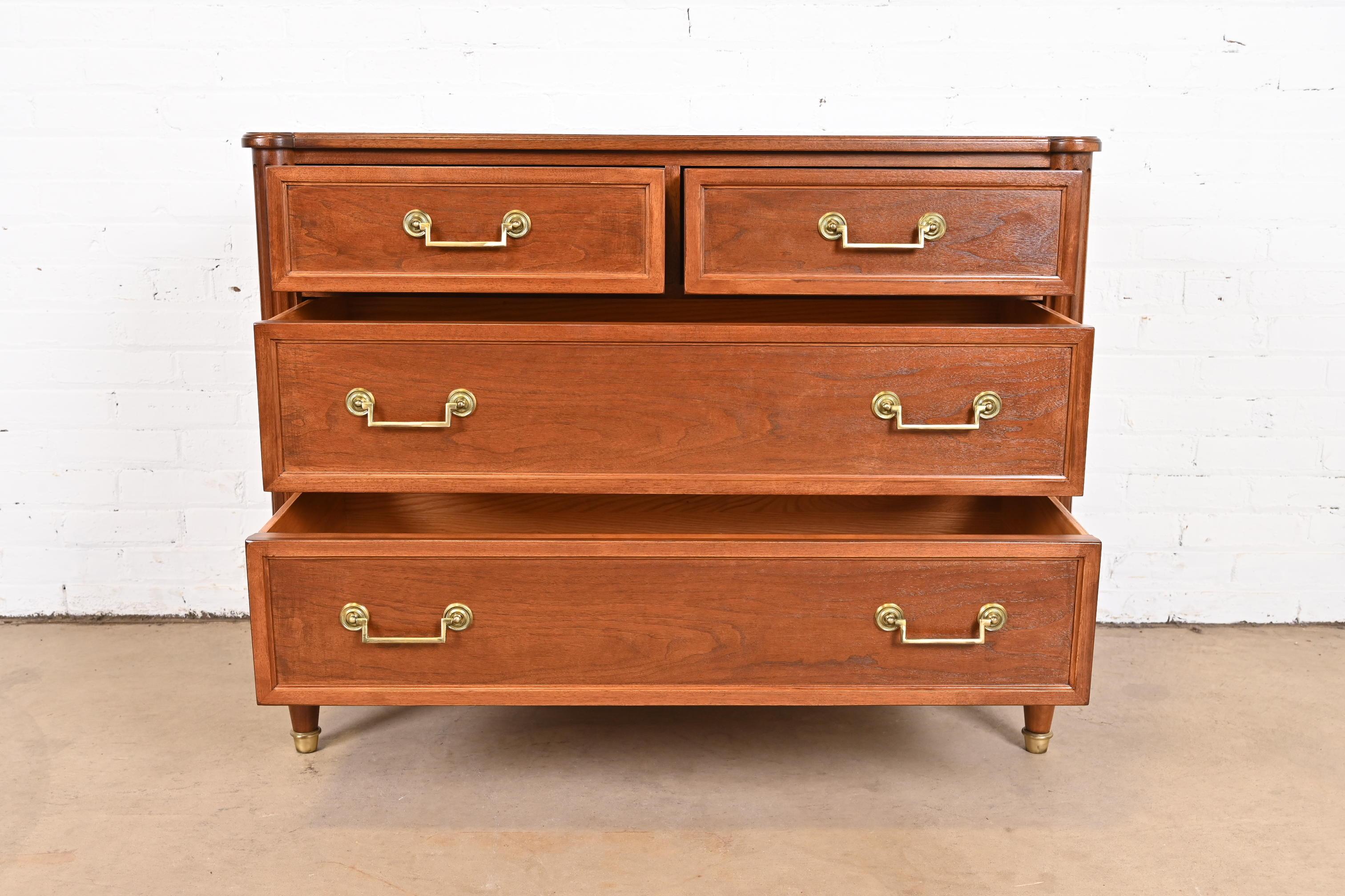 Baker Furniture French Regency Louis XVI Walnut Chest of Drawers, Refinished For Sale 1