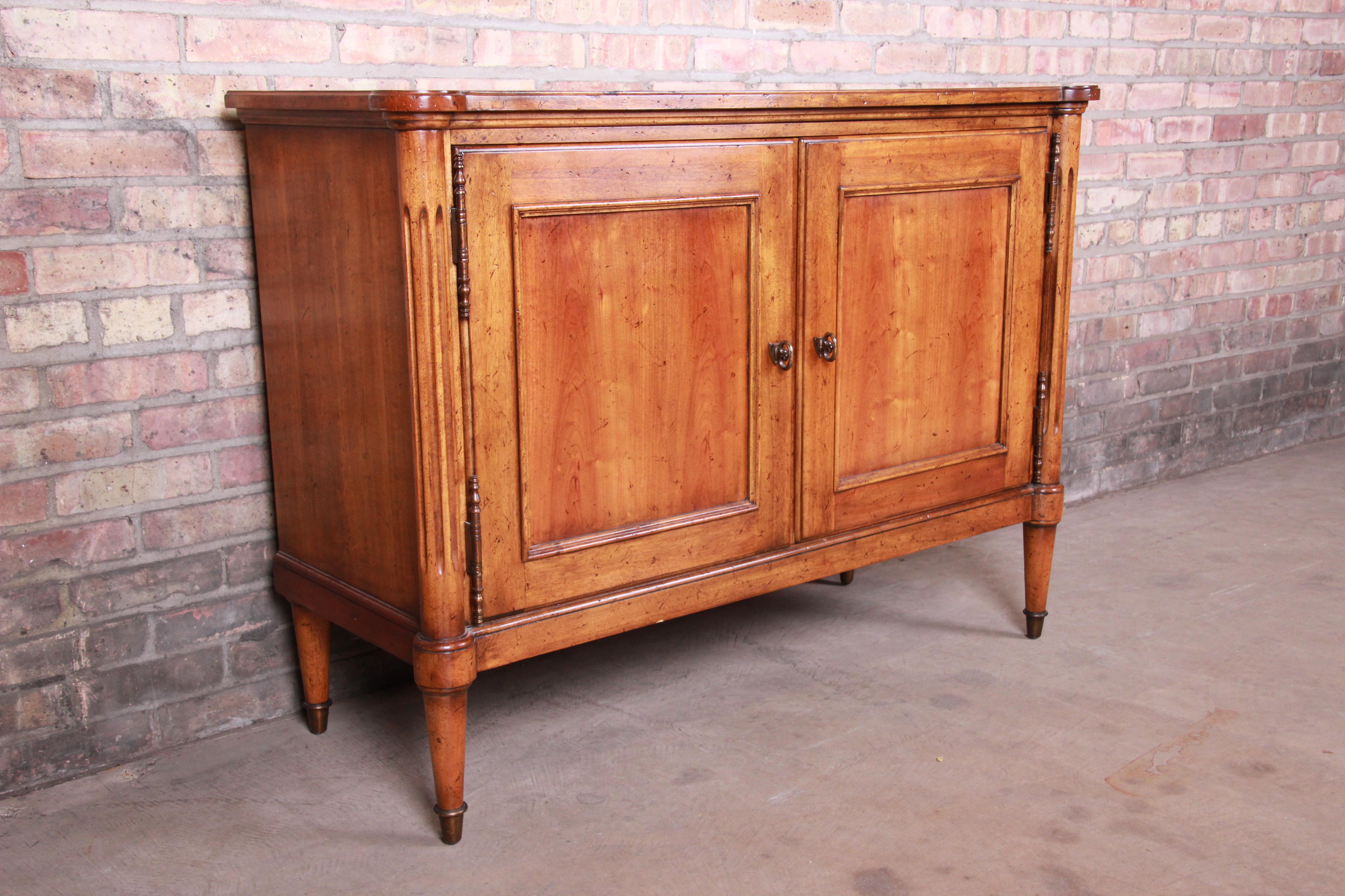 Baker Furniture French Regency Louis XVI Walnut Credenza or Bar Cabinet In Good Condition In South Bend, IN