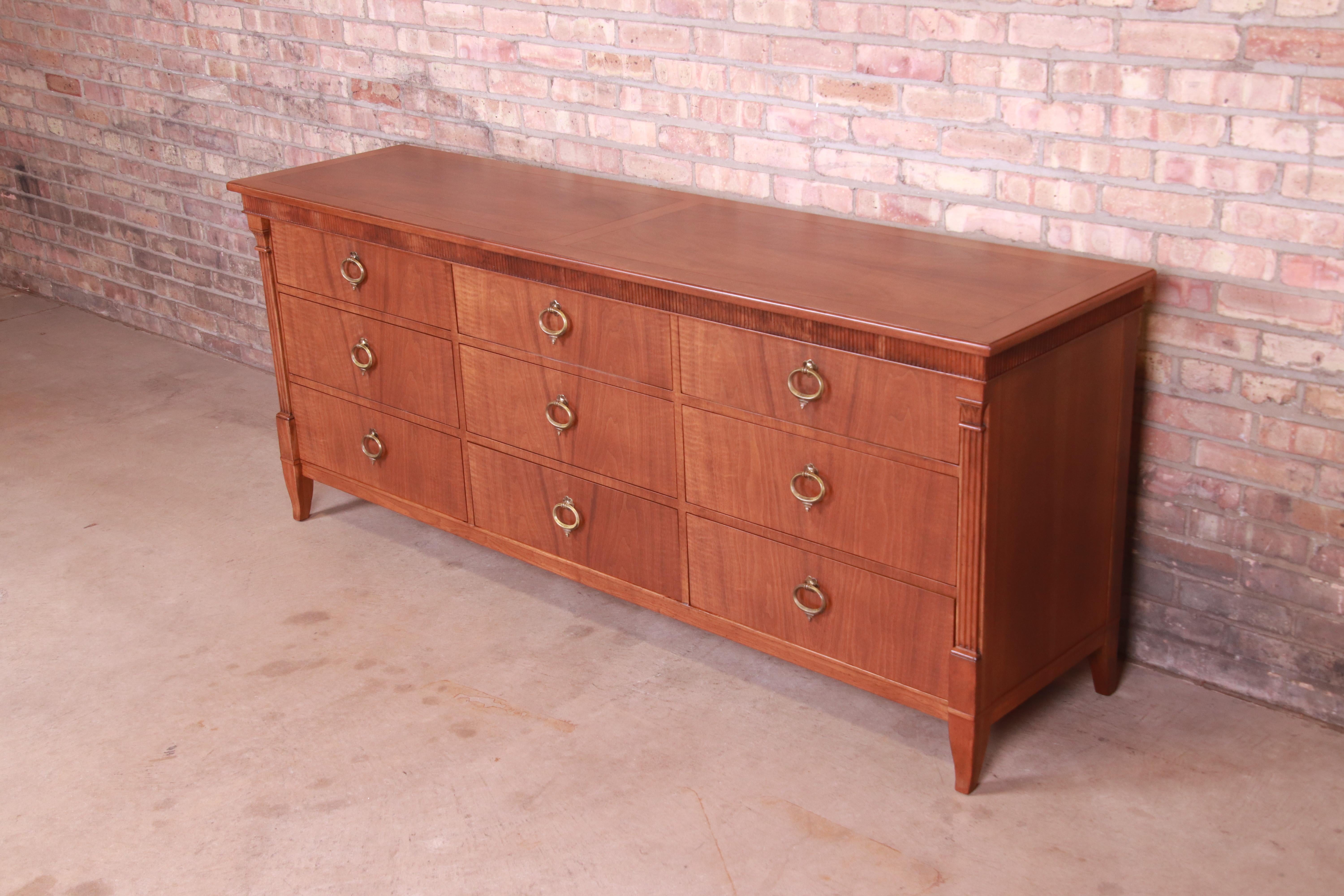 Baker Furniture French Regency Louis XVI Walnut Dresser or Credenza, Refinished In Good Condition In South Bend, IN