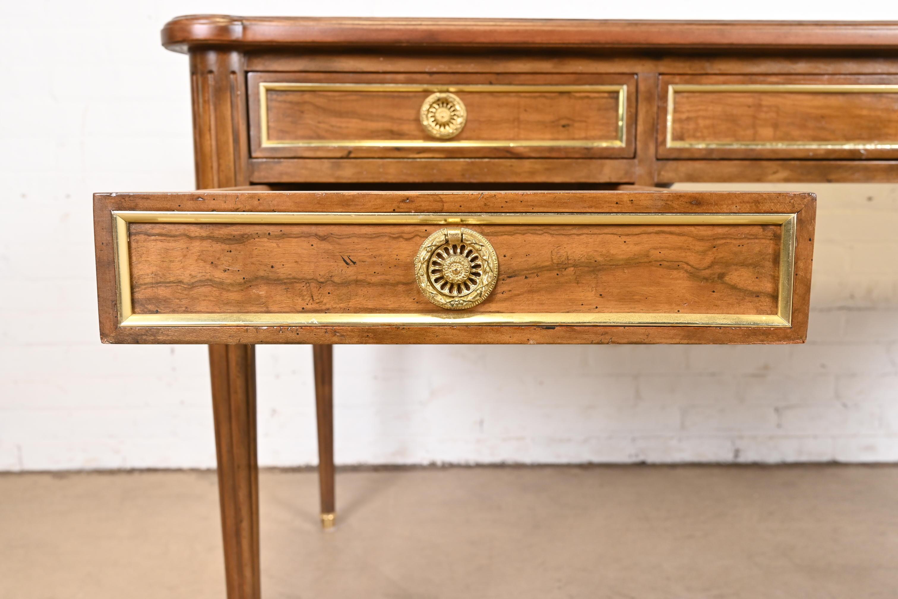 Baker Furniture French Regency Louis XVI Walnut Leather Top Bureau Plat Desk 4