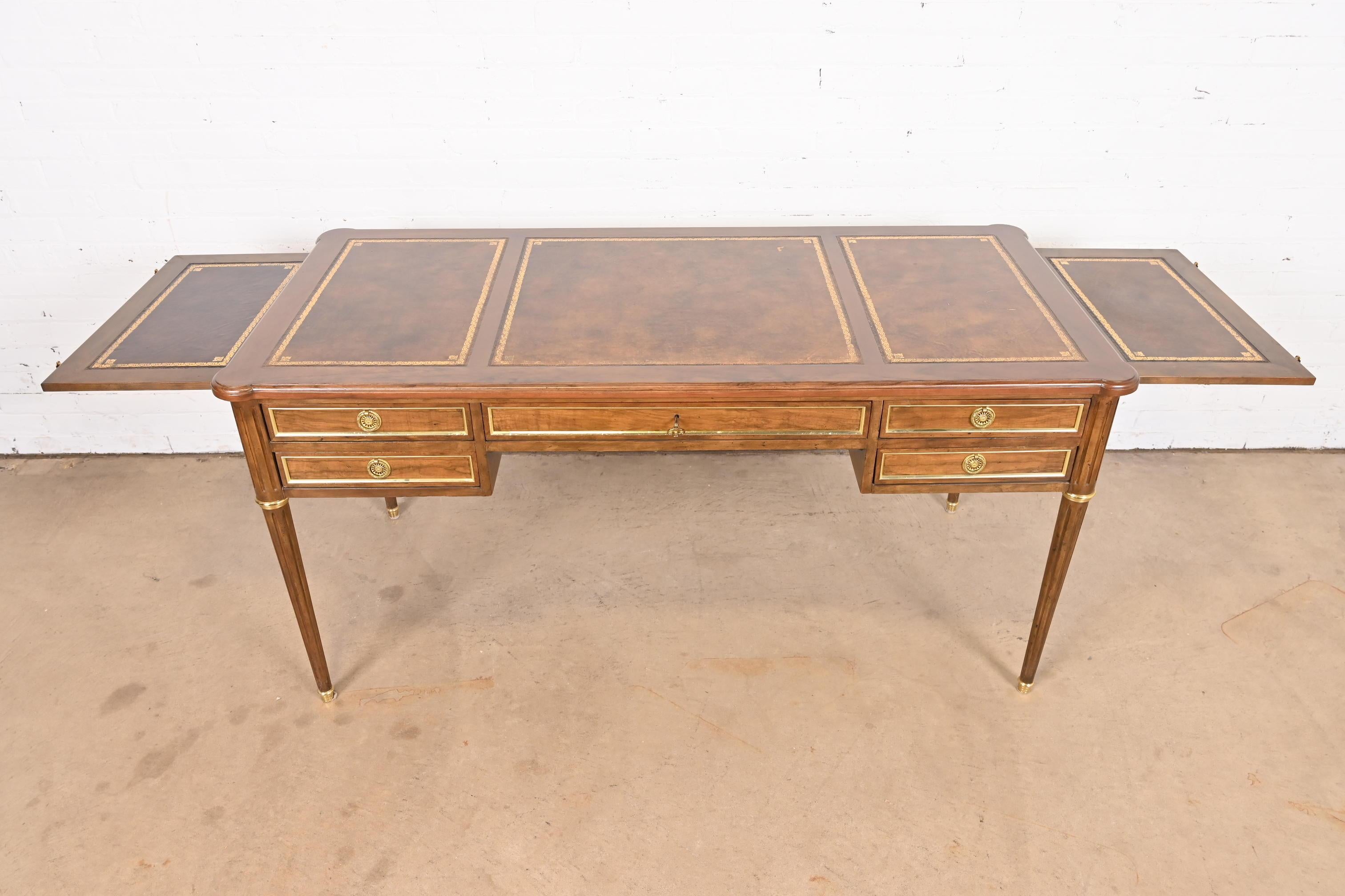 Baker Furniture French Regency Louis XVI Walnut Leather Top Bureau Plat Desk 9
