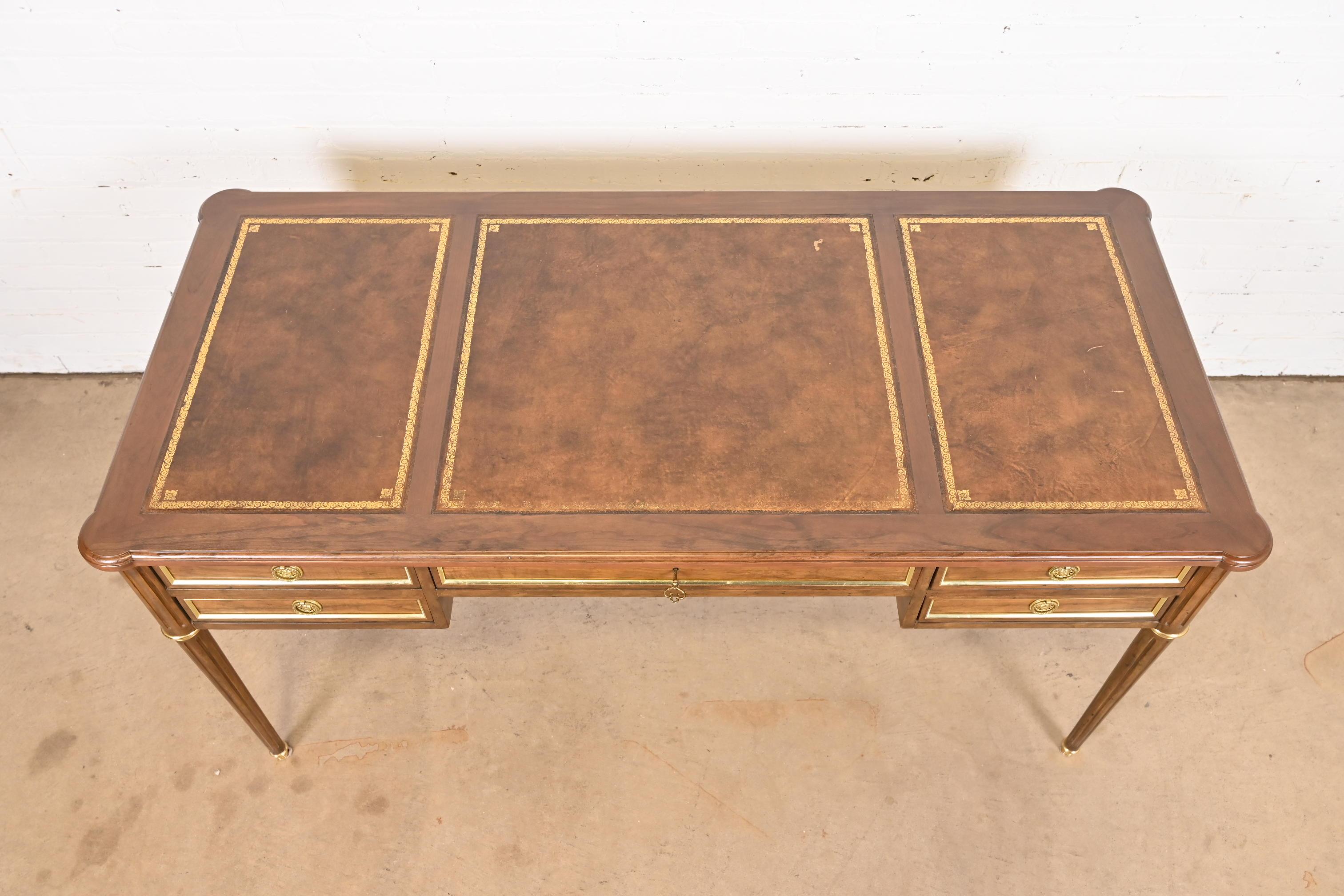 Baker Furniture French Regency Louis XVI Walnut Leather Top Bureau Plat Desk 10