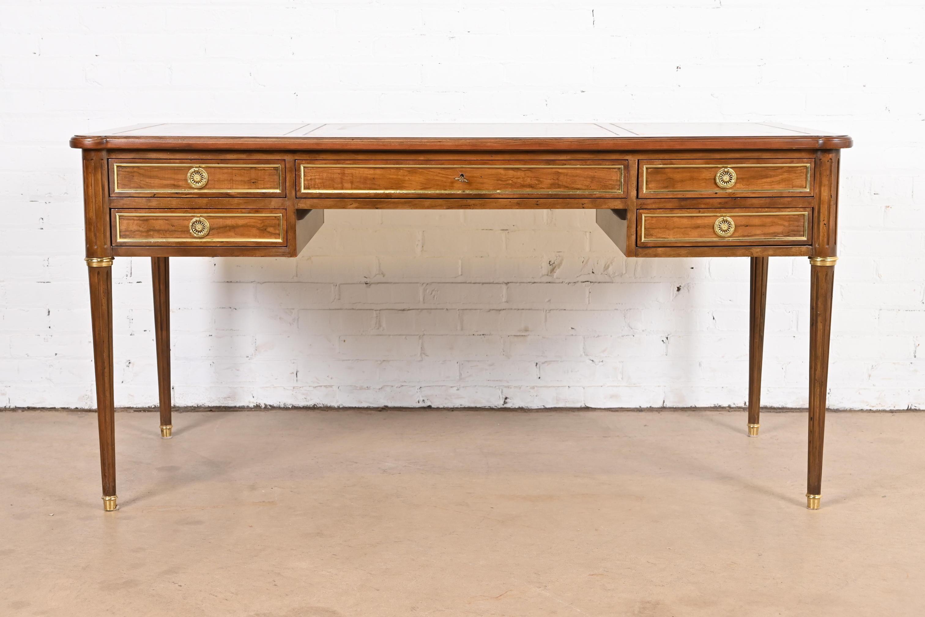 American Baker Furniture French Regency Louis XVI Walnut Leather Top Bureau Plat Desk