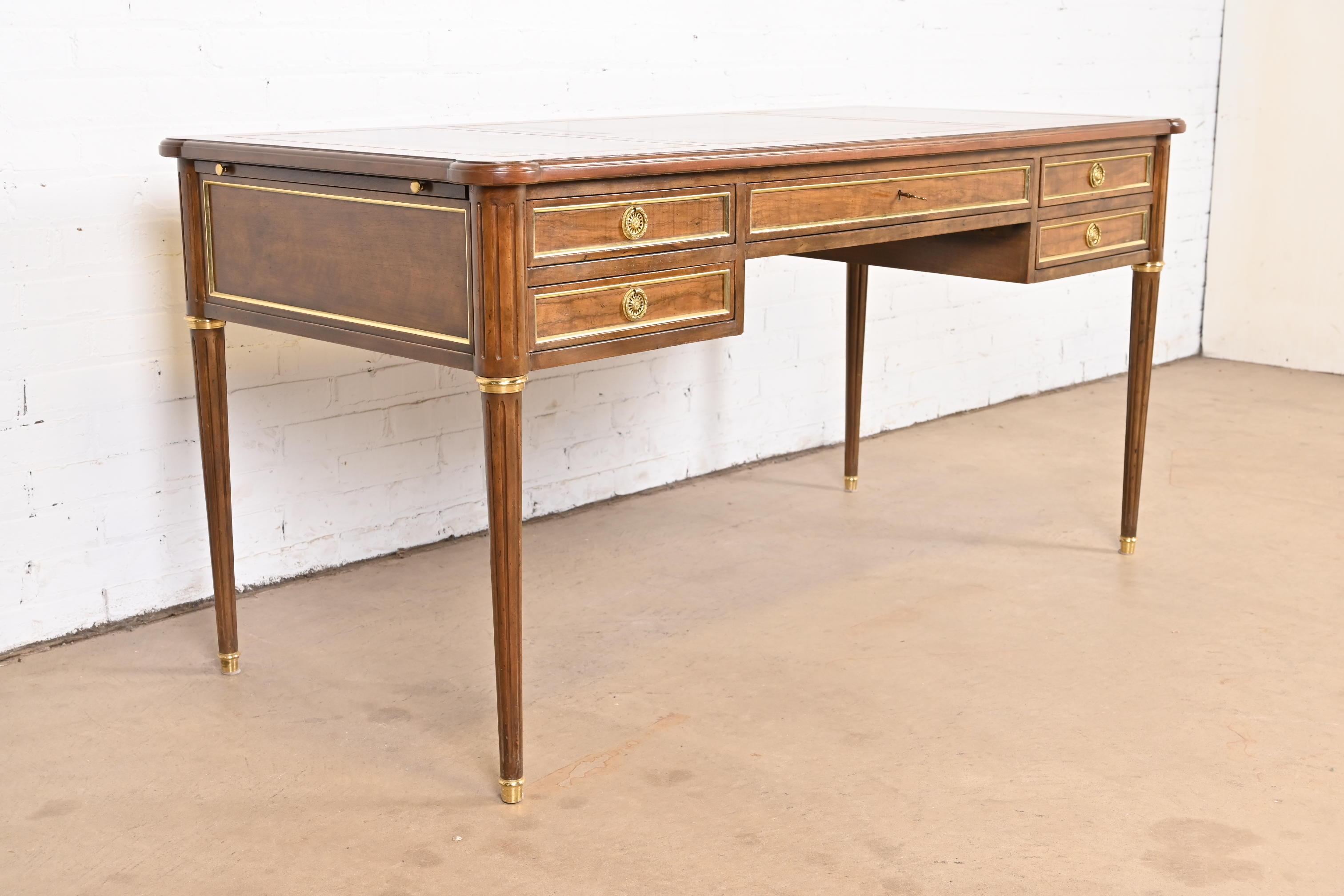 Baker Furniture French Regency Louis XVI Walnut Leather Top Bureau Plat Desk 1